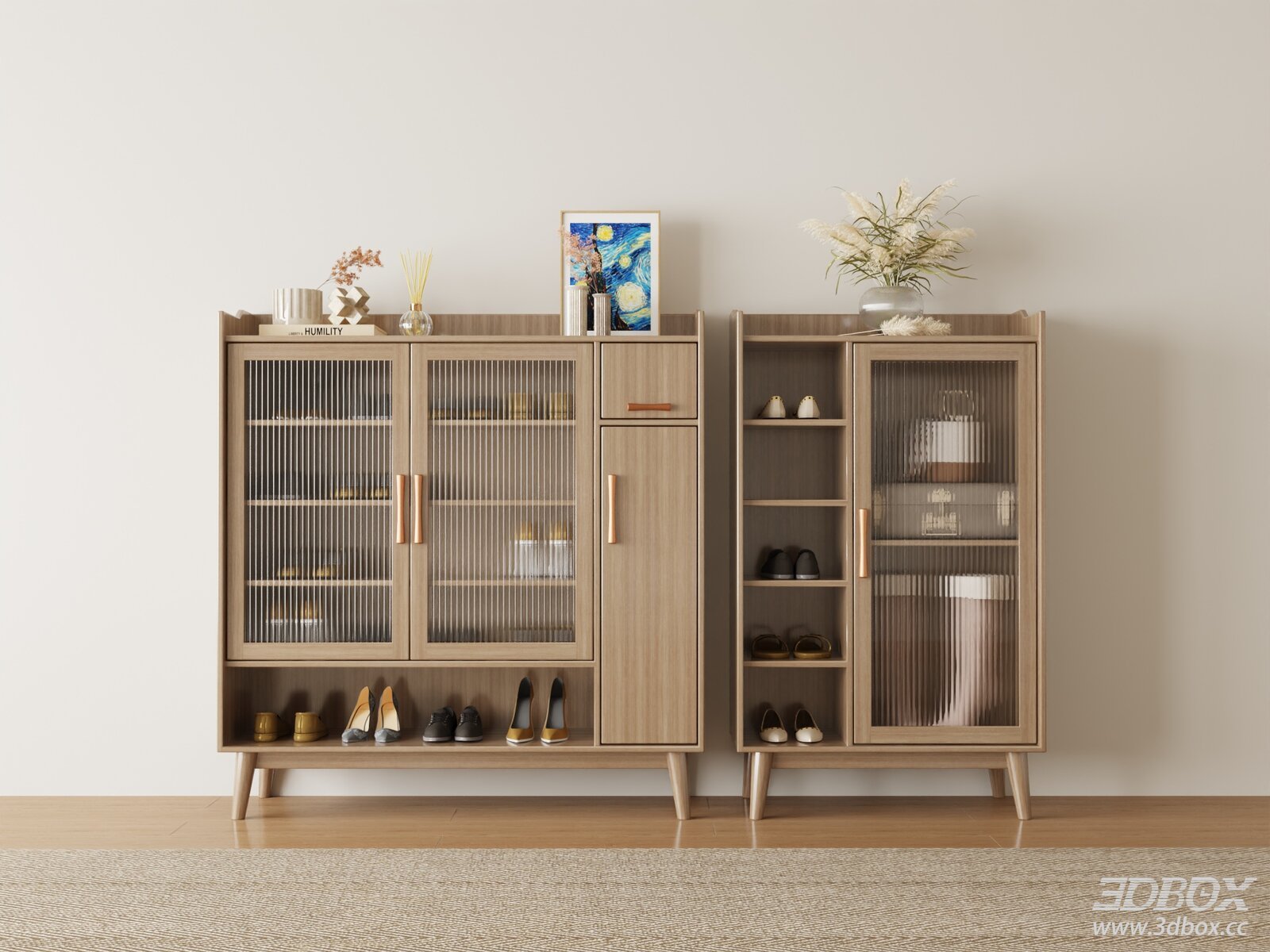 Nordic Style Wooden Entryway Shoe Cabinet Set
