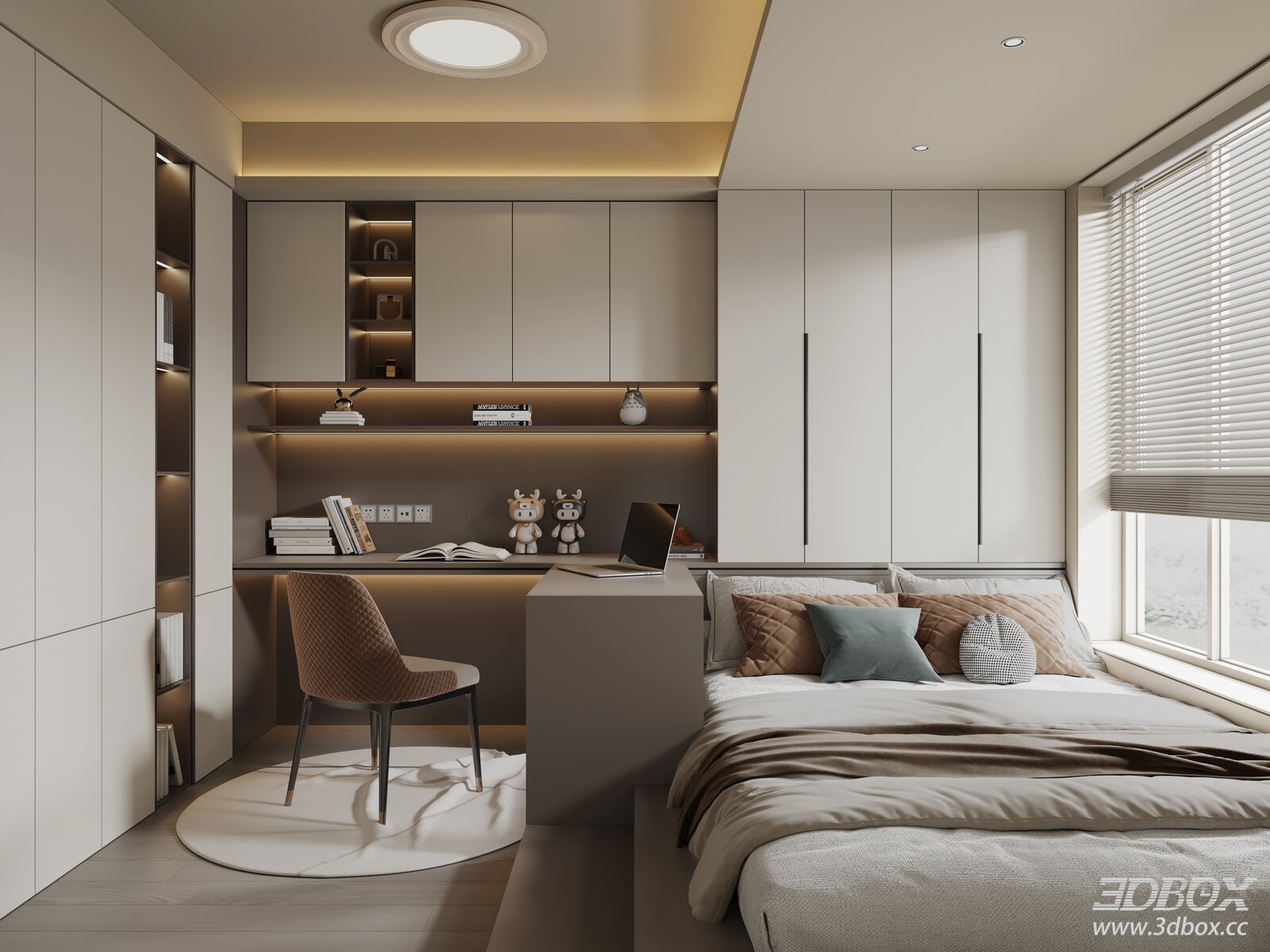Modern Italian Style Tatami Bedroom with Study Area