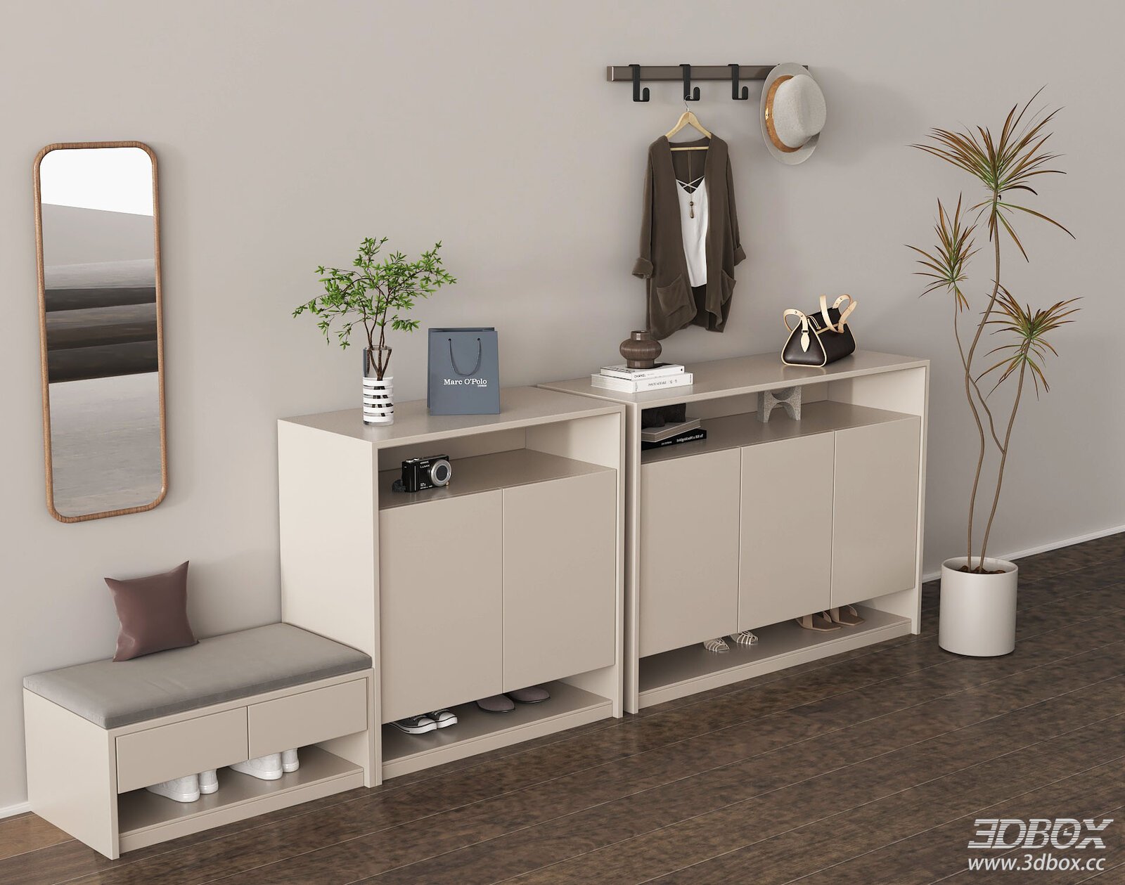 Modern Hallway Shoe Cabinet Set with Entry Bench