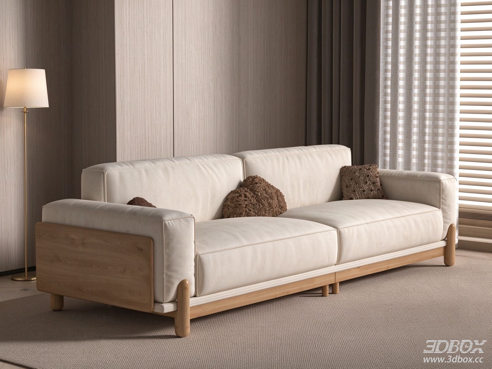 Modern Beige Two-seater Sofa with Wooden Frame