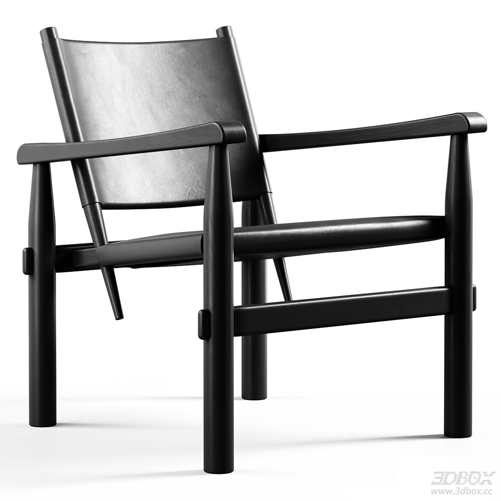Modern Black Leather Wooden Frame Armchair