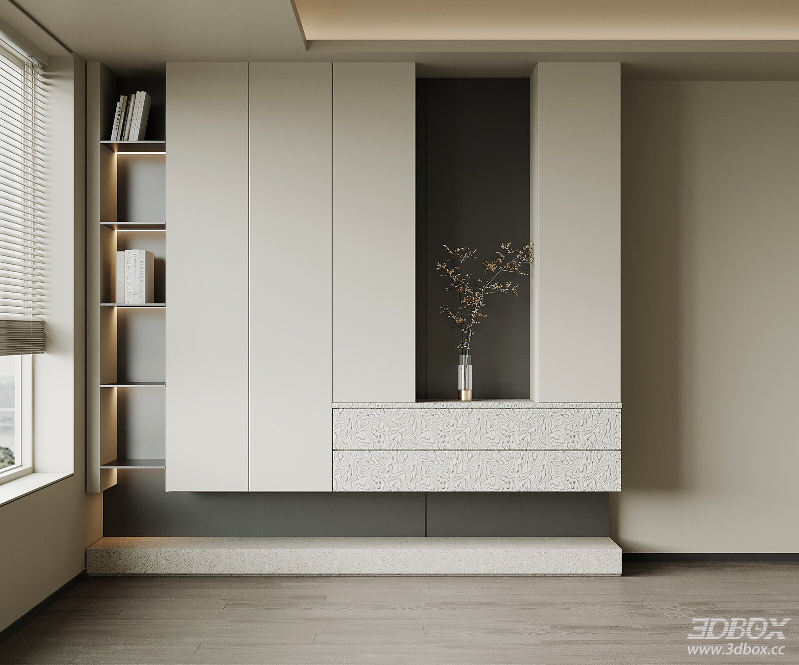 Modern Minimalist Hallway Entry Shoe Cabinet with Built-in Shelves