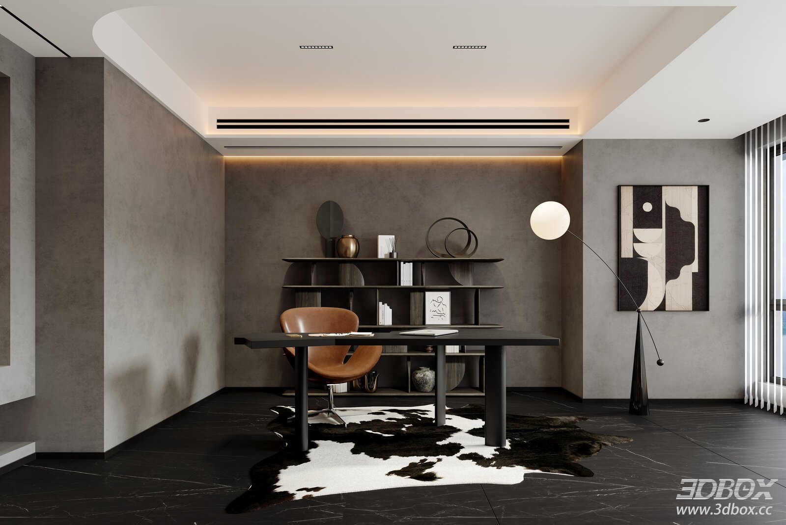 Modern Minimalist Dark Style Study Workroom Interior