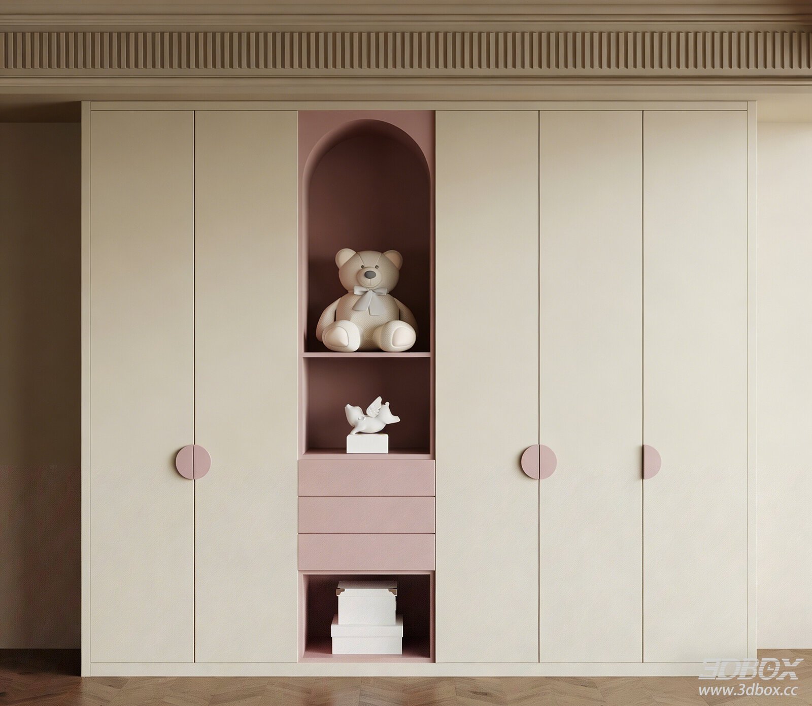 Modern Cream Style Children Wardrobe Storage Cabinet