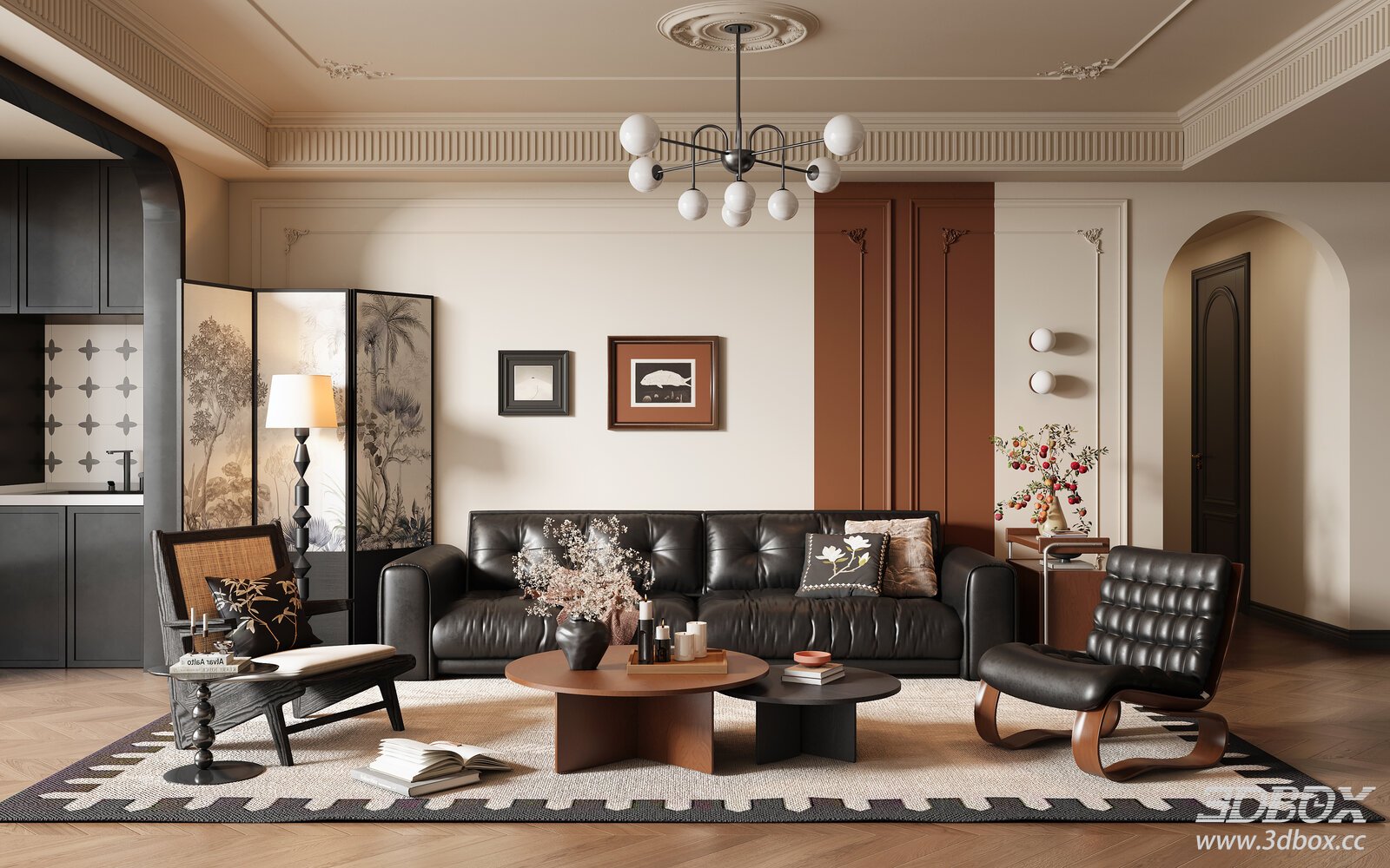 French Vintage Style Living Room Interior Scene