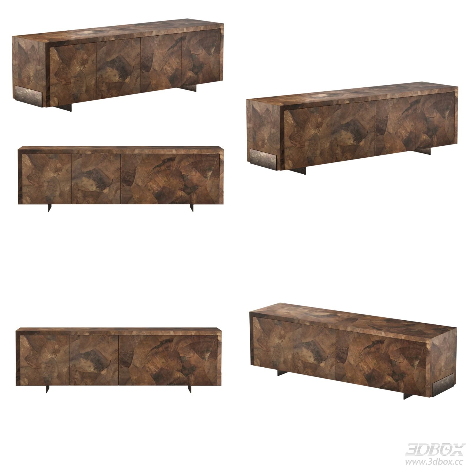 Burl Wood Sideboard with Metal Legs Modern Luxury Cabinet