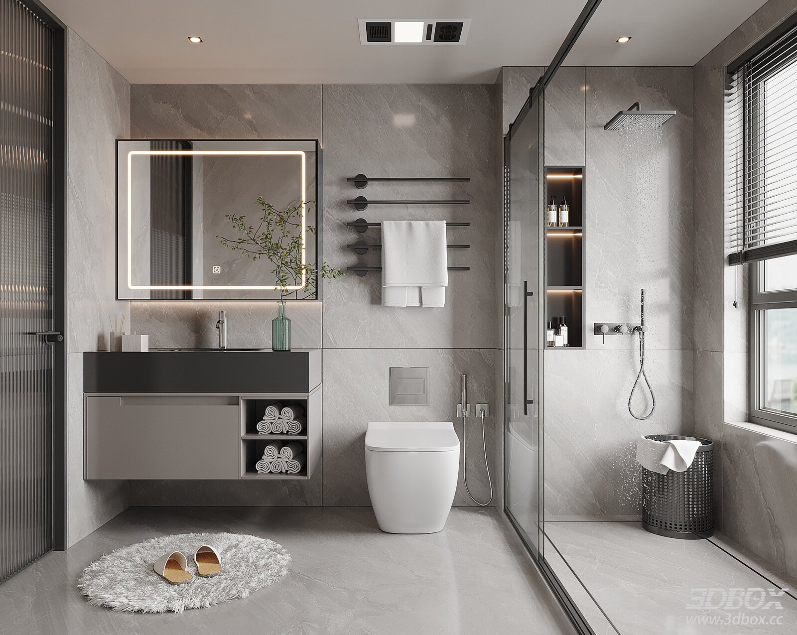 Modern Minimalist Marble Bathroom Scene