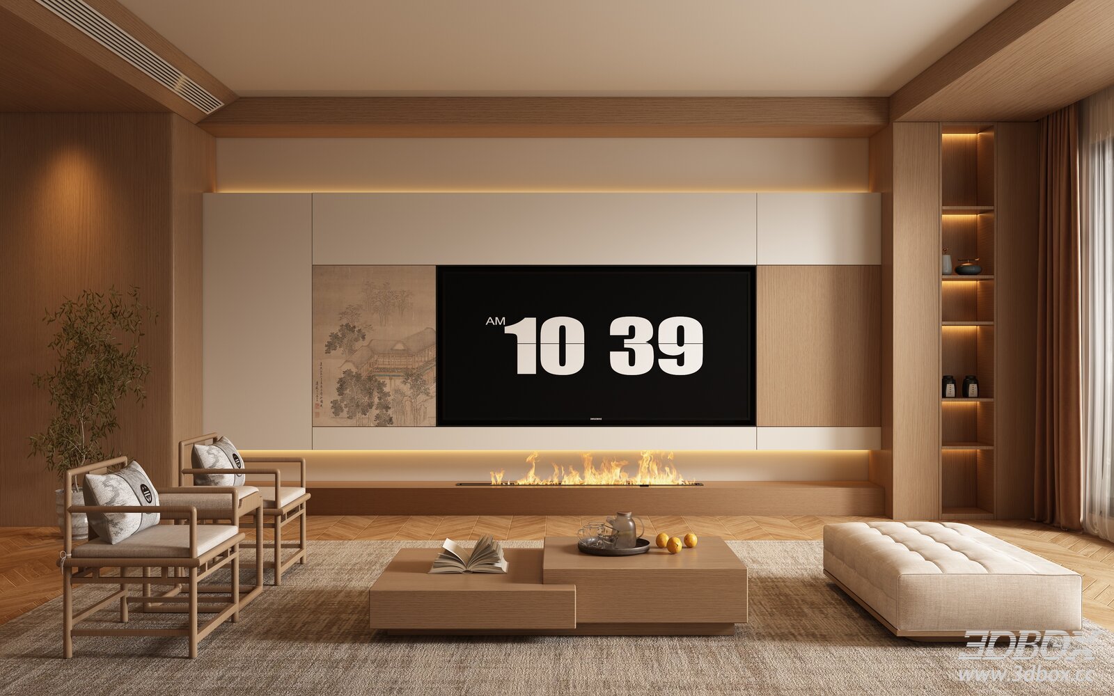 New Chinese Style Modern Living Room Interior Scene