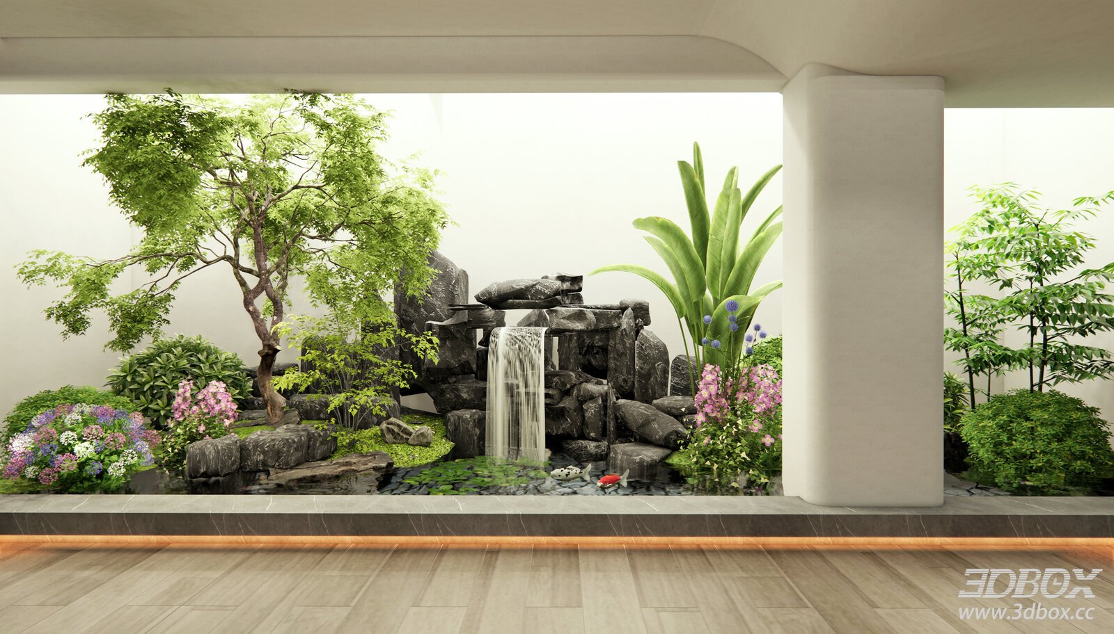 Modern Indoor Zen Landscape Waterfall Rockery Plant Scene