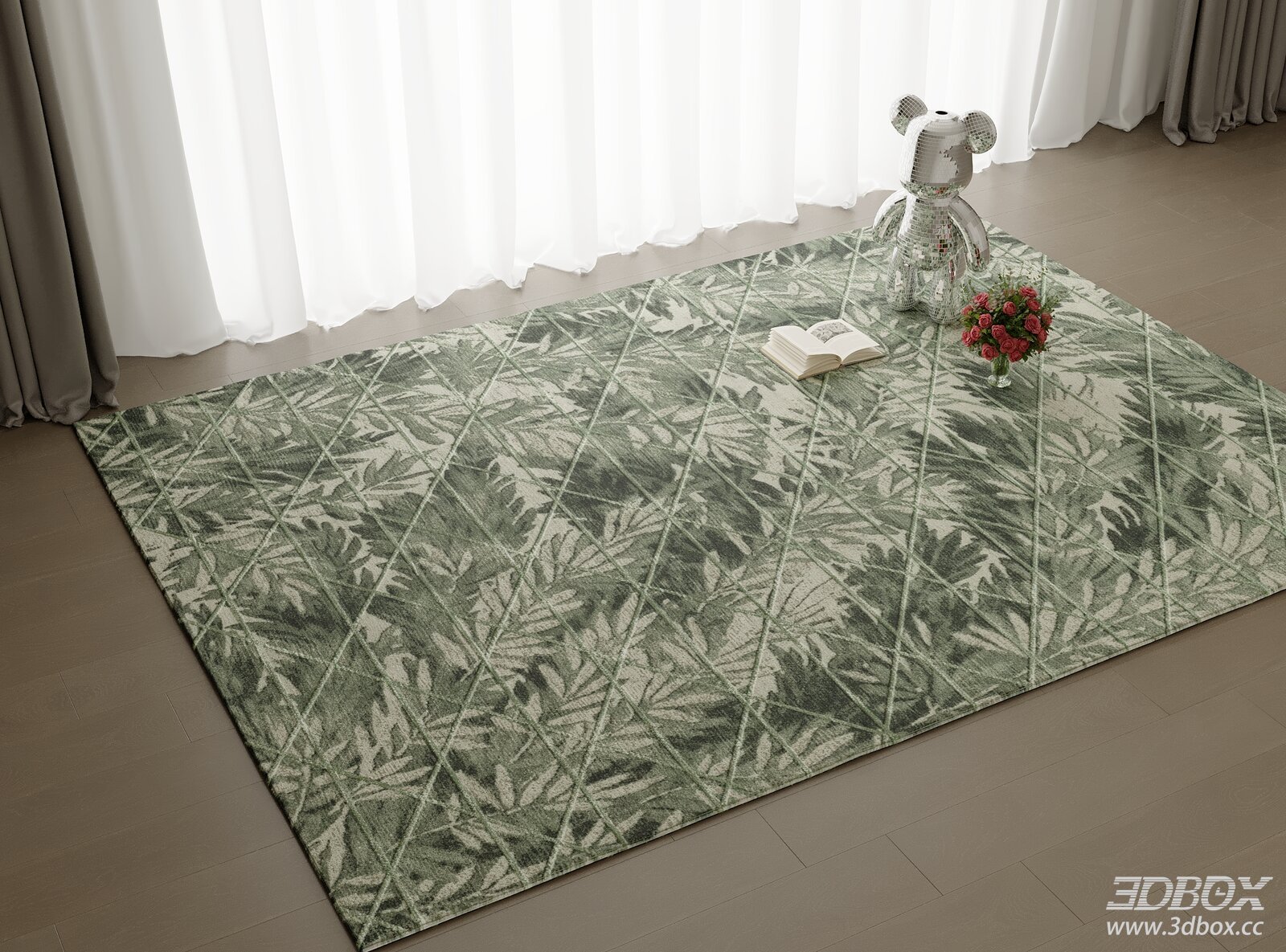 Modern Green Leaf Pattern Geometric Carpet