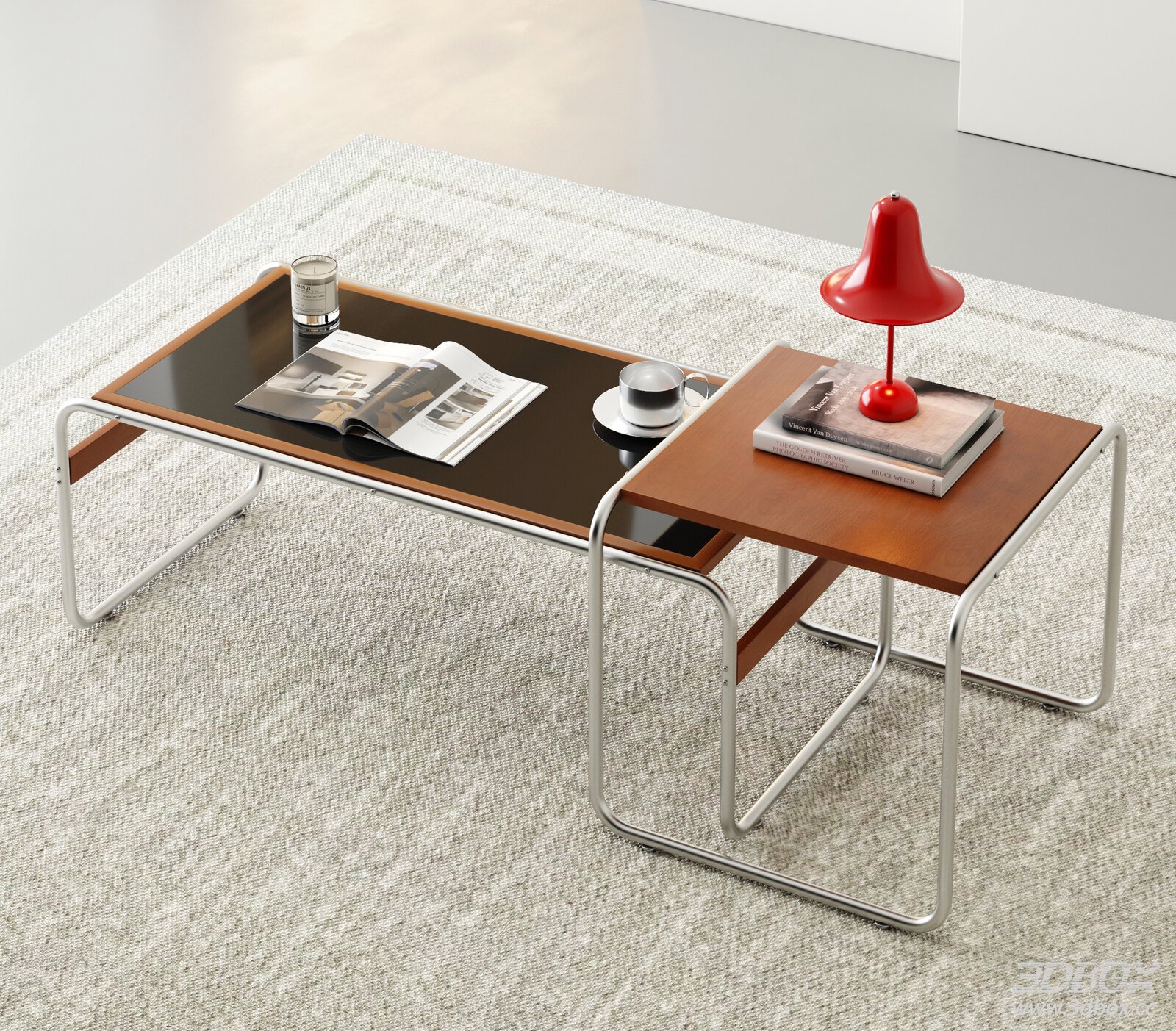 Mid Century Bauhaus Coffee Table Side Table Set