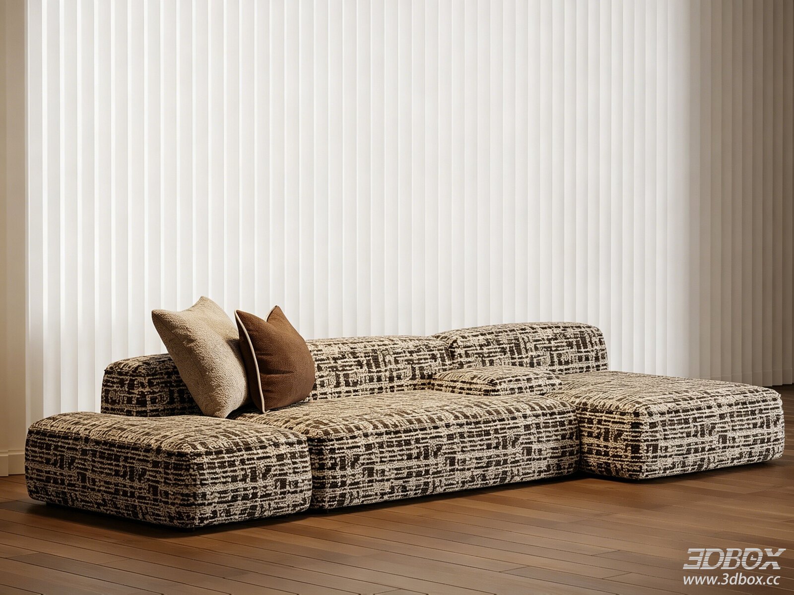 Mid-Century Modern Modular Fabric Sectional Sofa Set