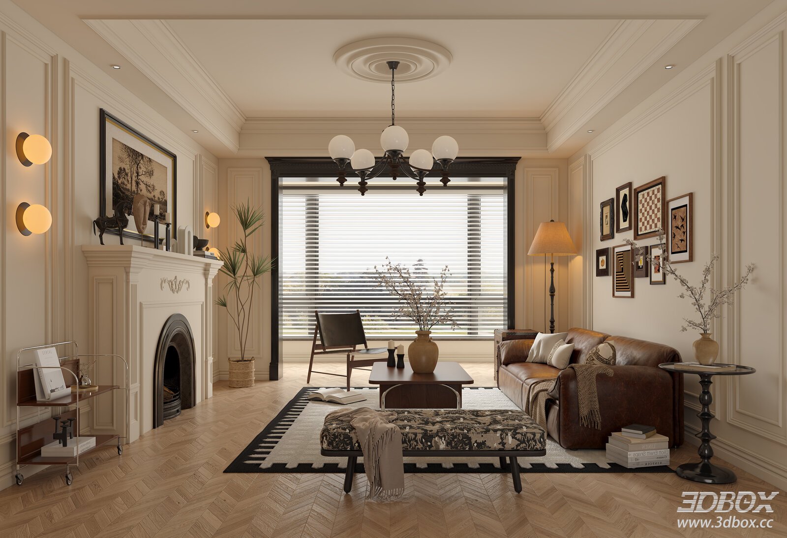 French Vintage Retro Living Room Interior Scene
