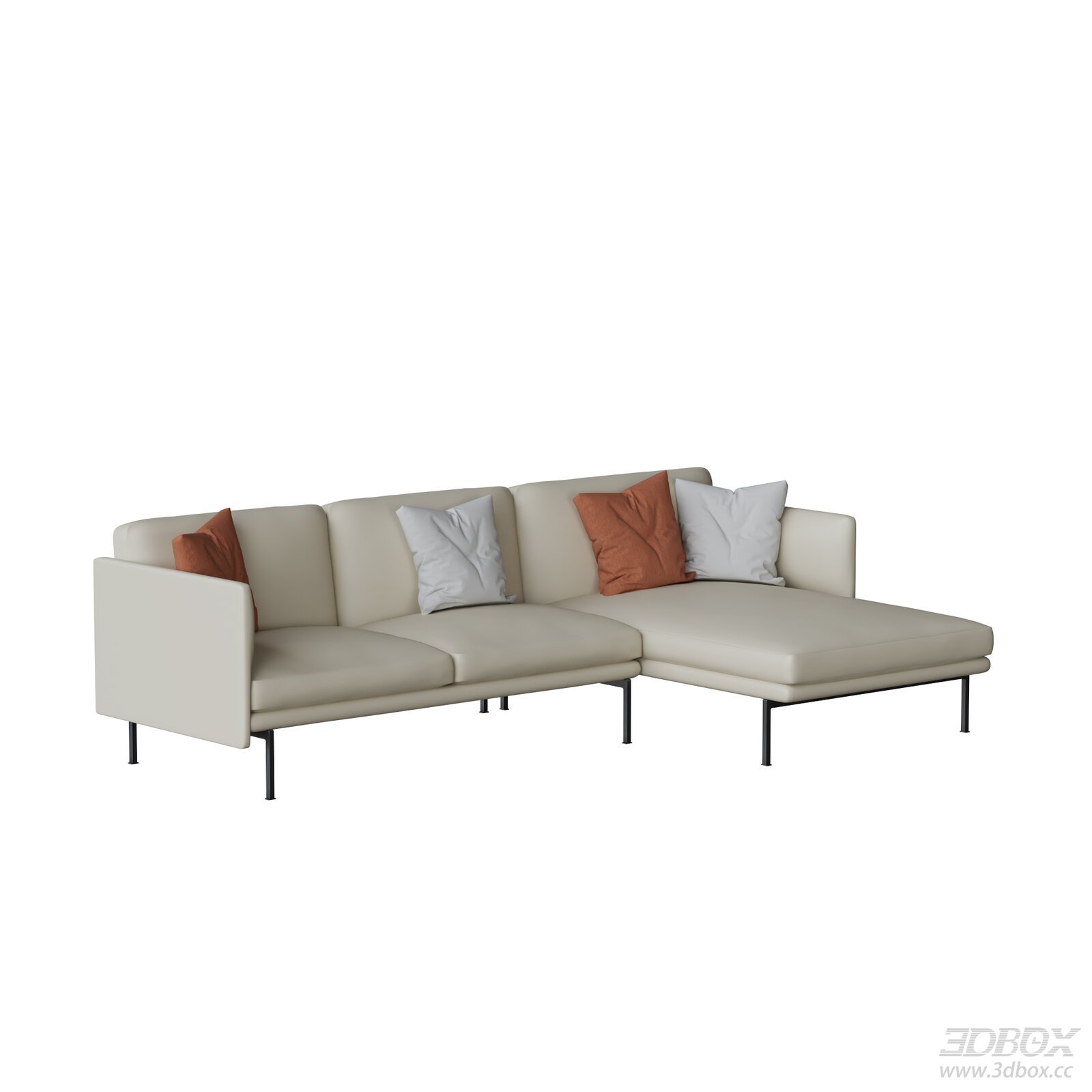 Modern Beige Leather Sectional Sofa with Throw Pillows