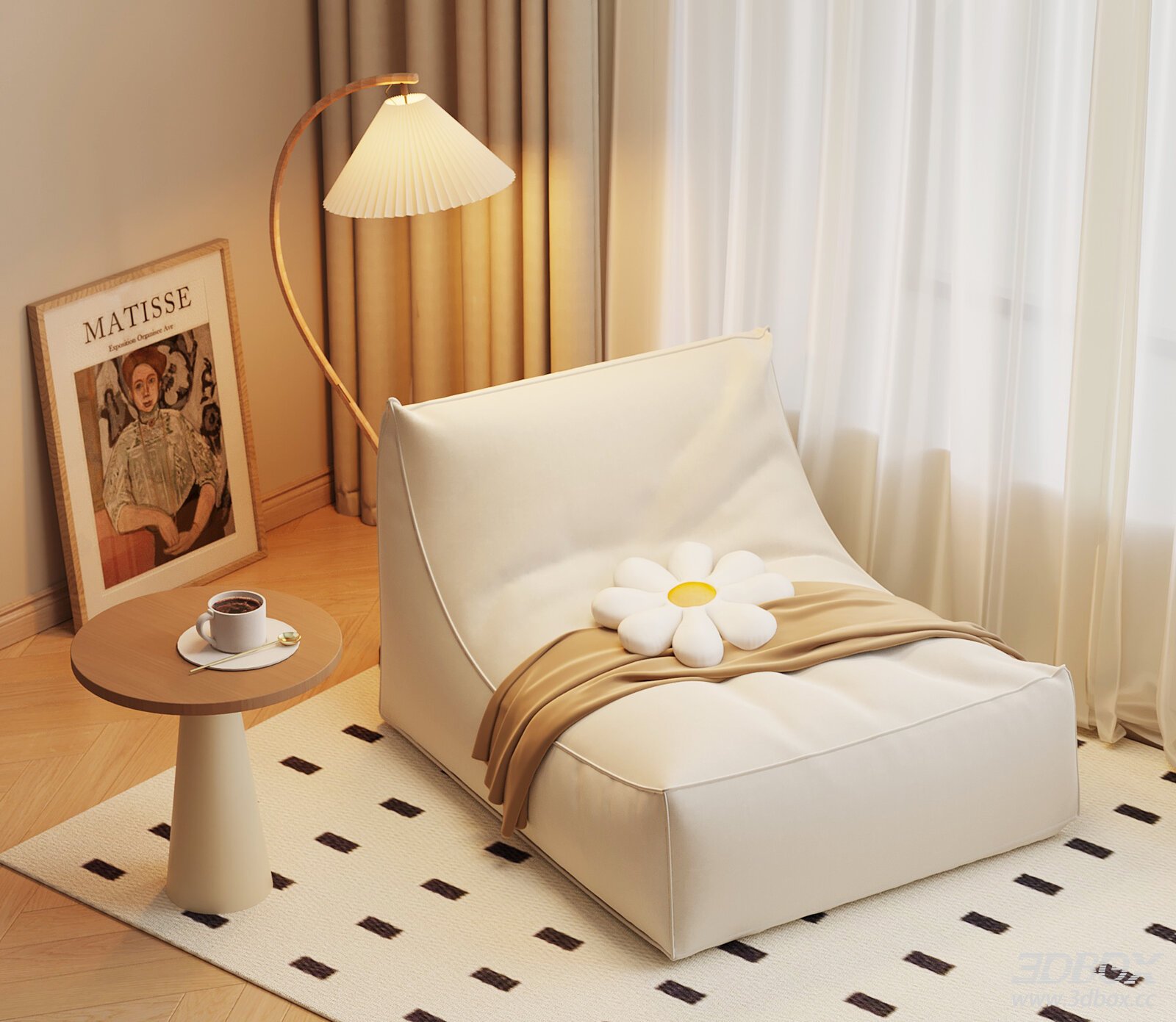 Modern Cream Style Single Sofa with Side Table