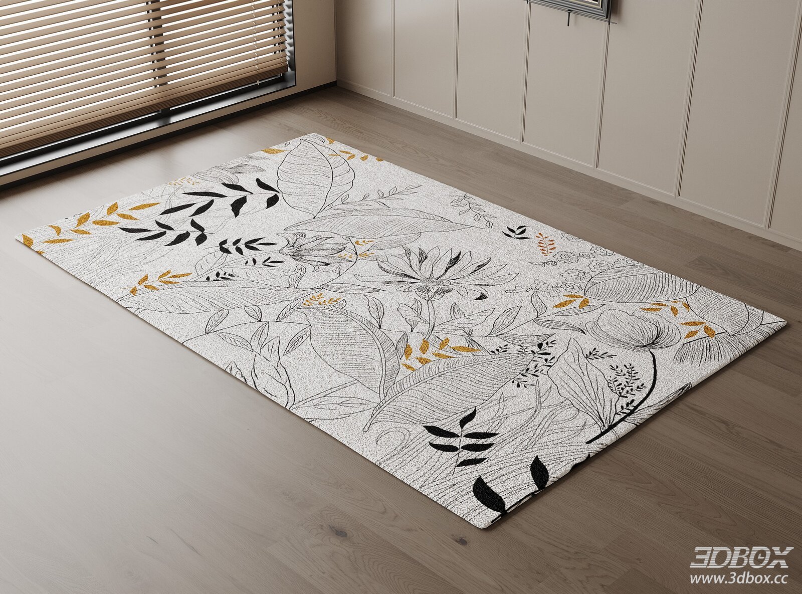 Floral Leaf Pattern Plush Fabric Carpet for Living Room
