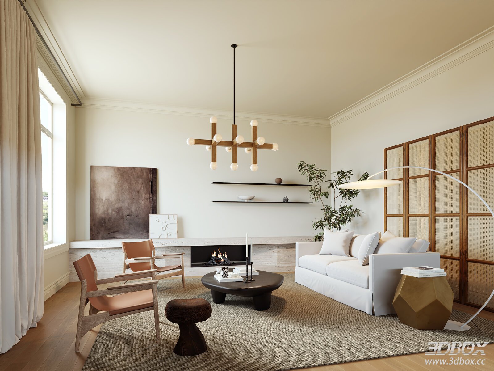 Modern Wabi Sabi Wooden Style Living Room Interior