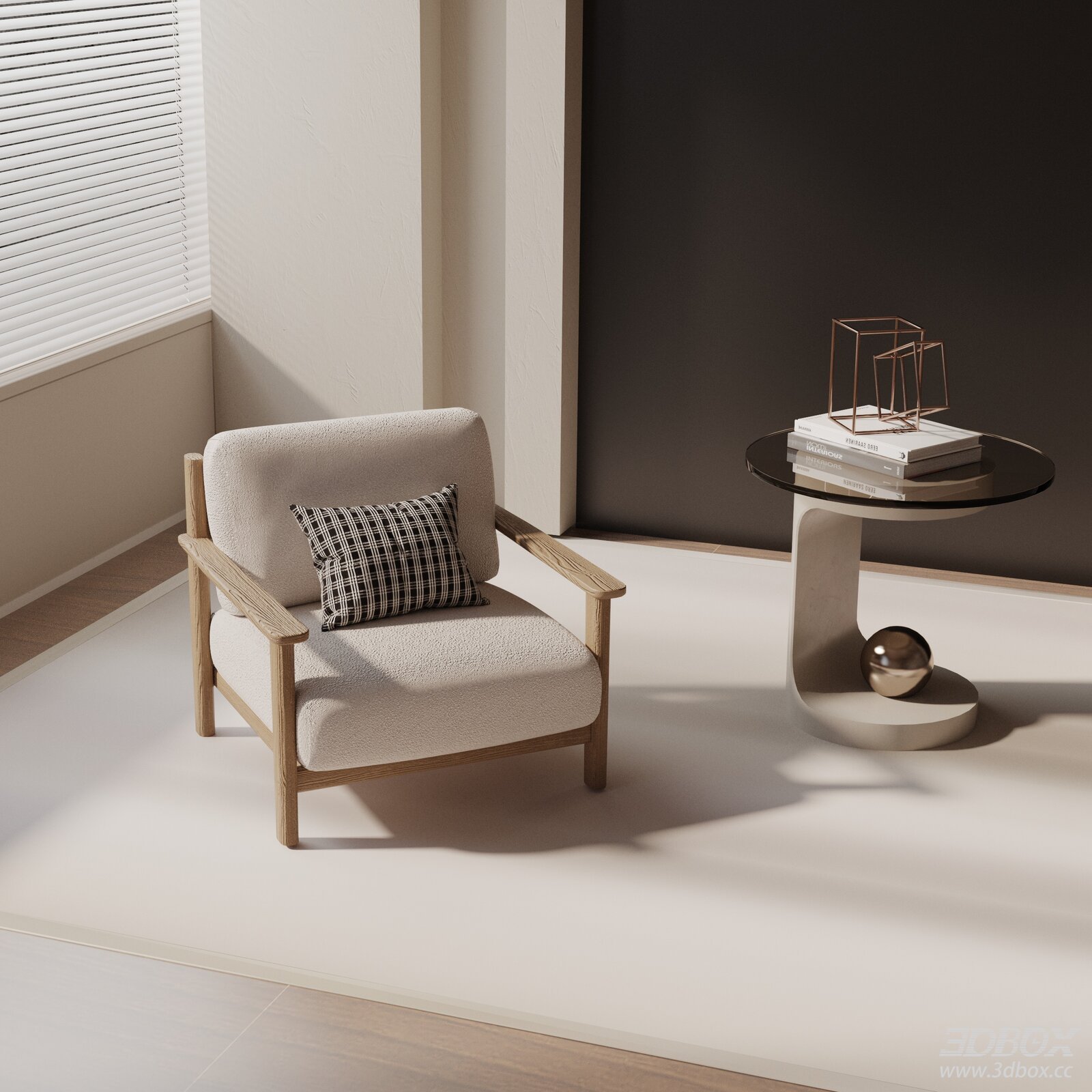 Modern Fabric Wooden Armchair with Side Table