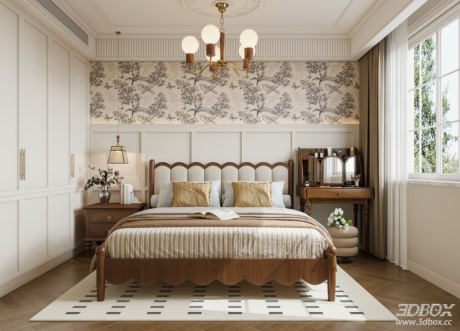 French Vintage Style Bedroom Interior Scene