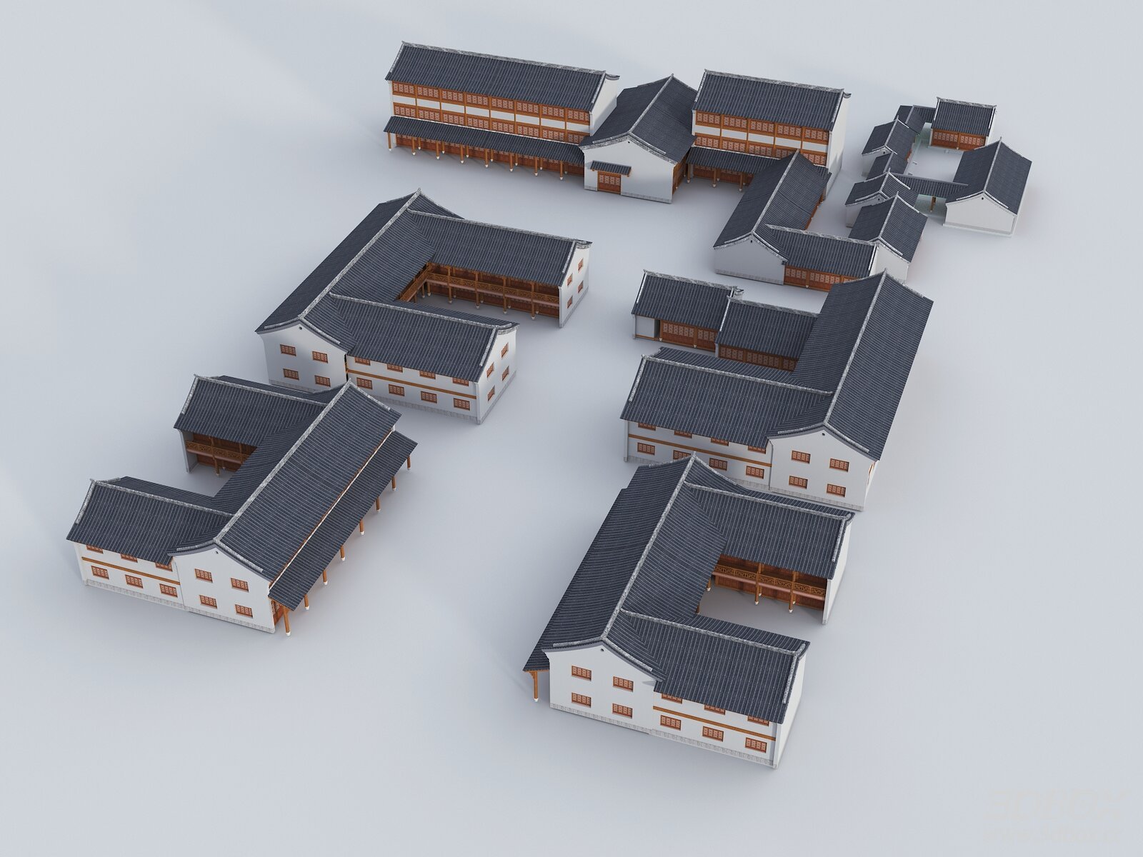 New Chinese Style Traditional Folk Houses Commercial Street Buildings