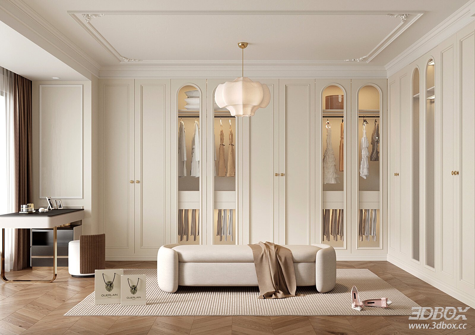 French Style Luxury Dressing Room with Wardrobe and Dressing Table