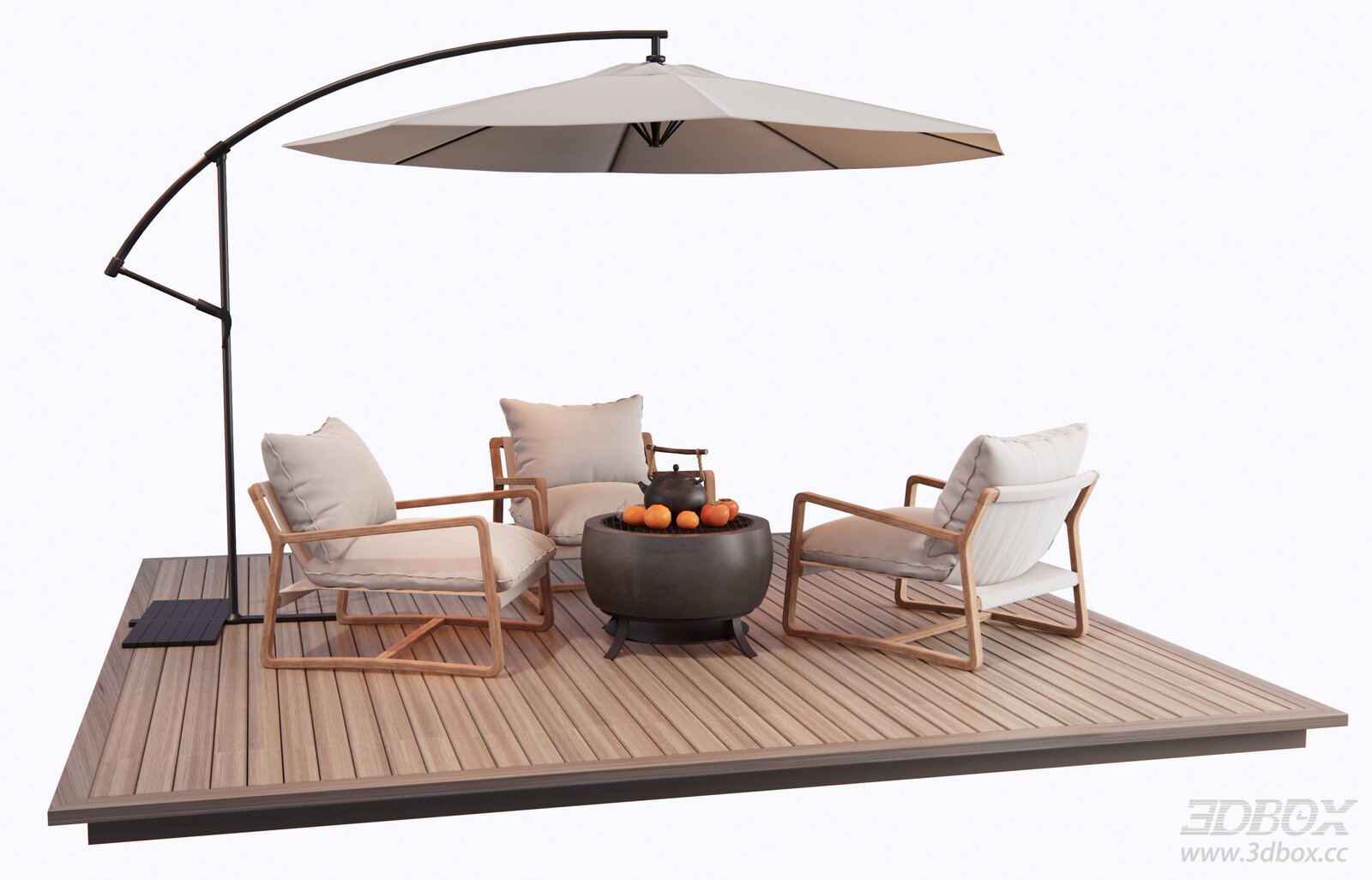 Modern Outdoor Leisure Seating Set with Fire Pit and Parasol