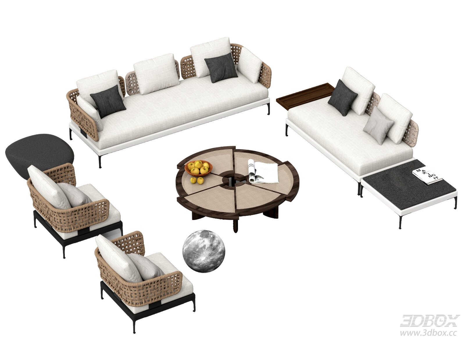 Modern Rattan Outdoor Sofa Set with Coffee Table and Lounge Chairs