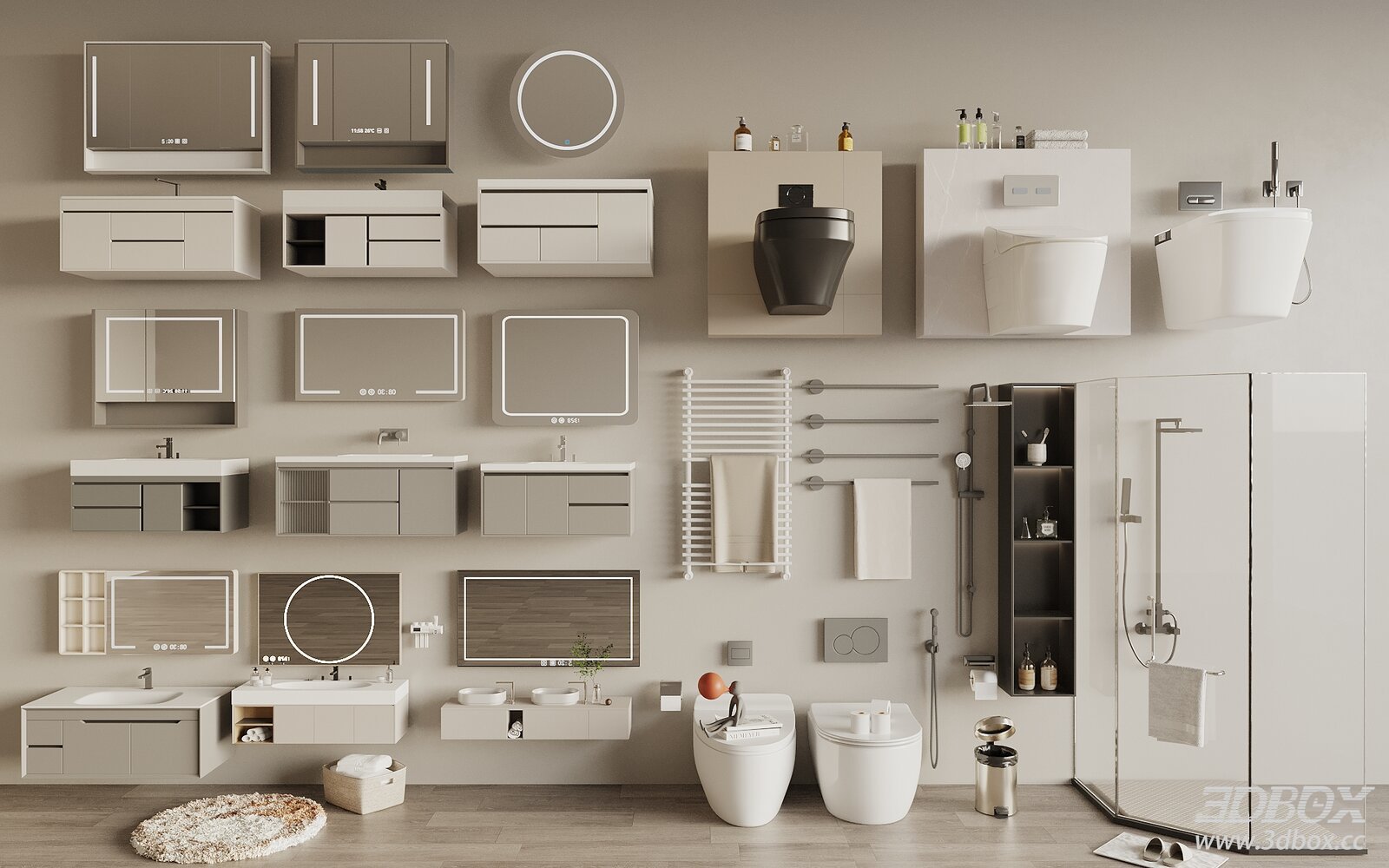 Modern Bathroom Fixtures Set Vanity Toilet Shower Cabin Collection