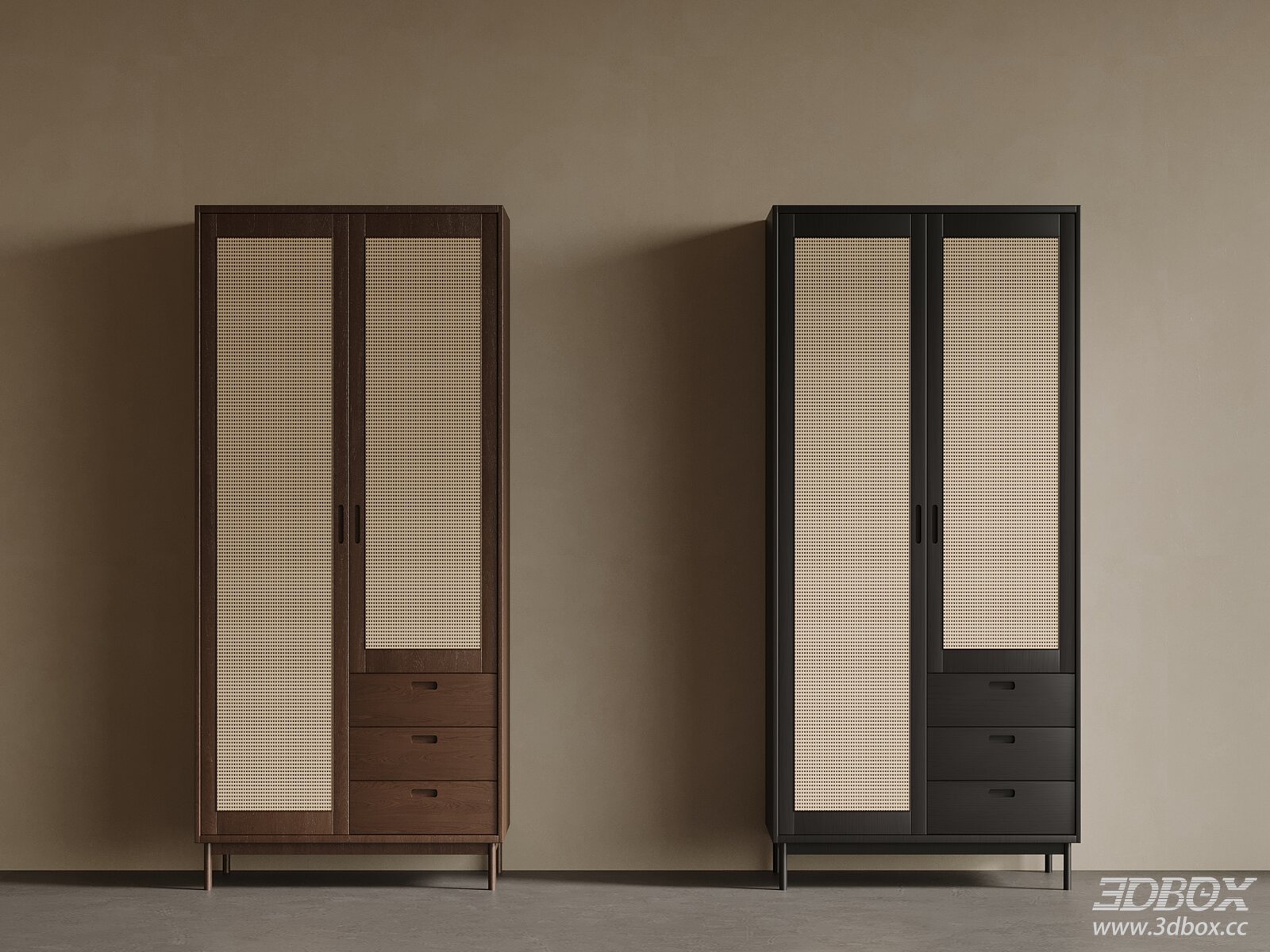 New Chinese Style Rattan Wardrobe Set
