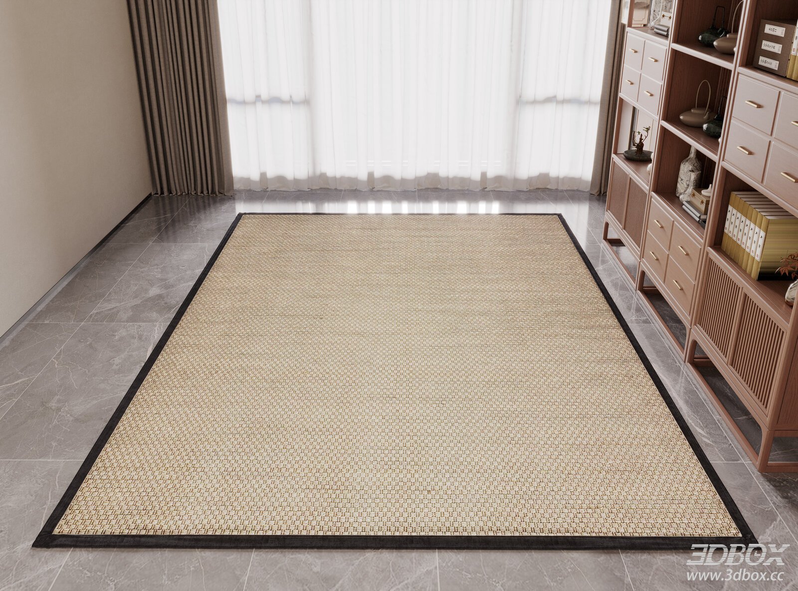 Modern Linen Woven Carpet with Black Border