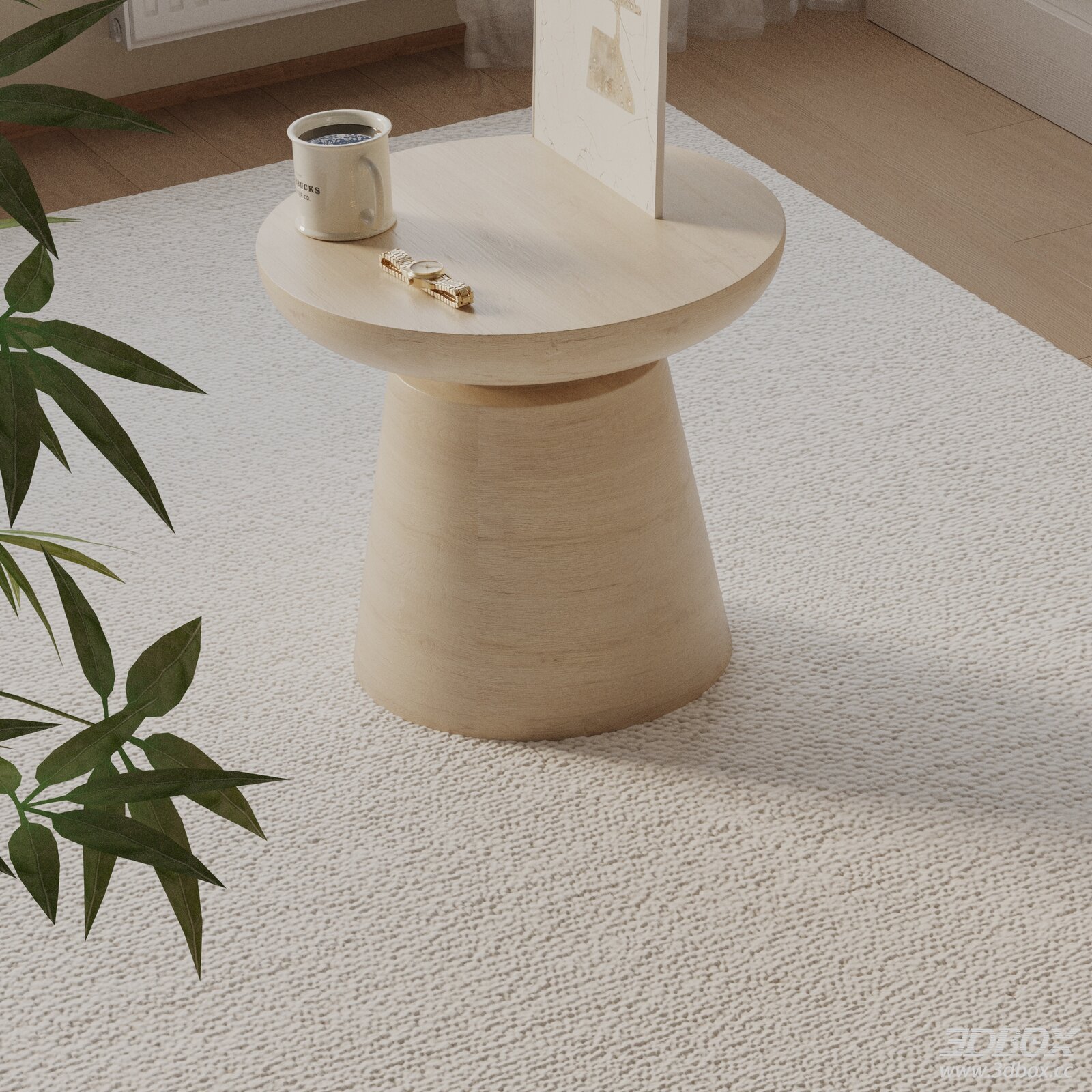 Modern Light Wood Round Side Table Minimalist Nightstand