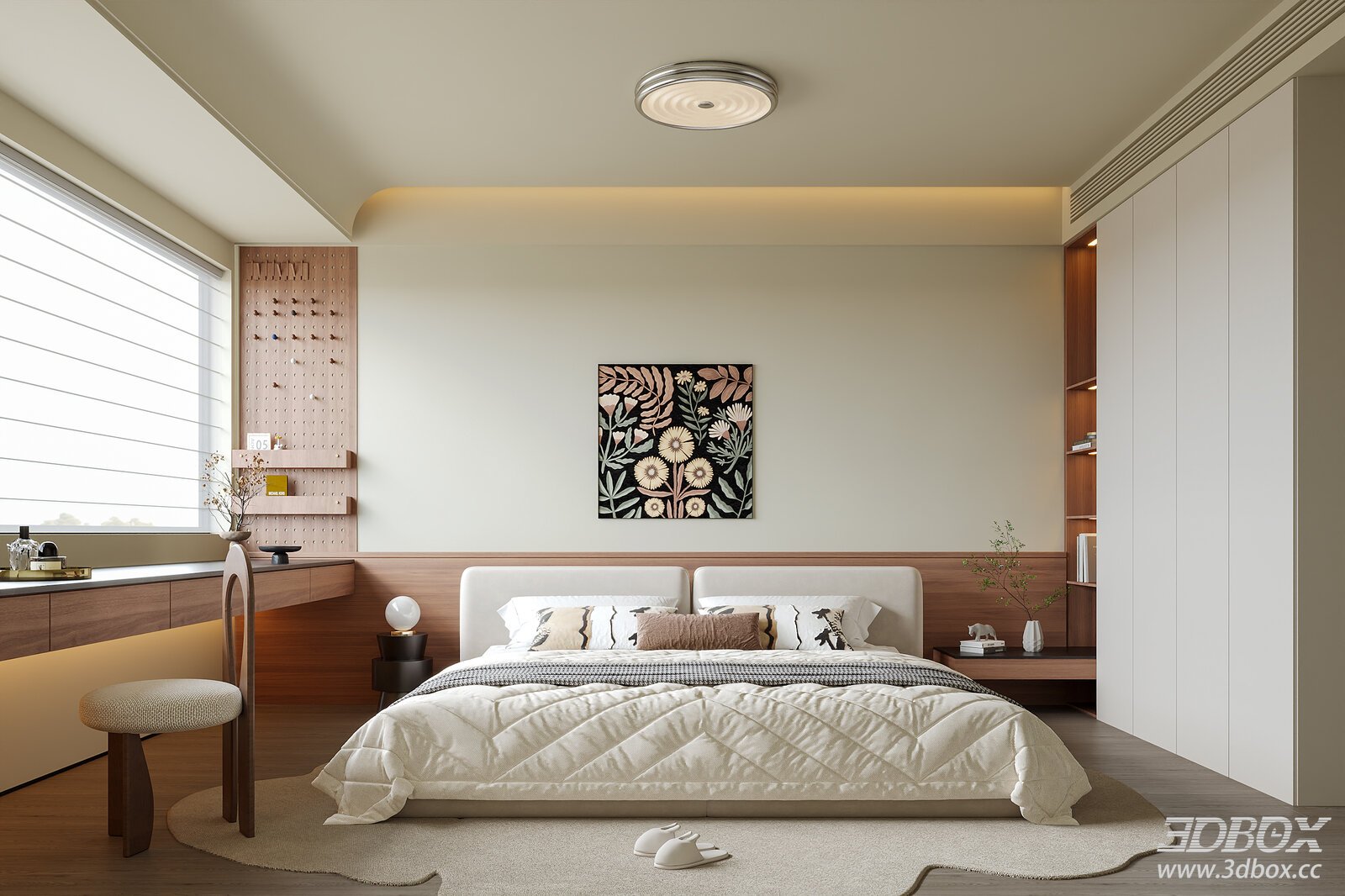 Mid-century Modern Bedroom Interior Scene