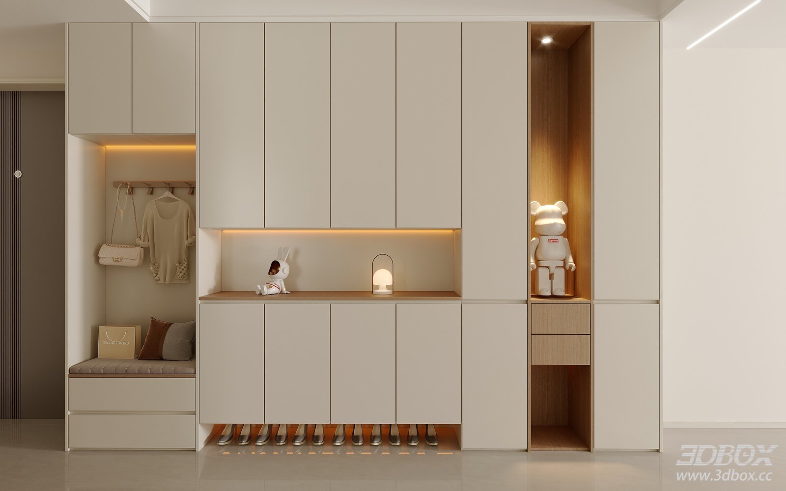 Modern Cream Style Hallway Shoe Storage Cabinet