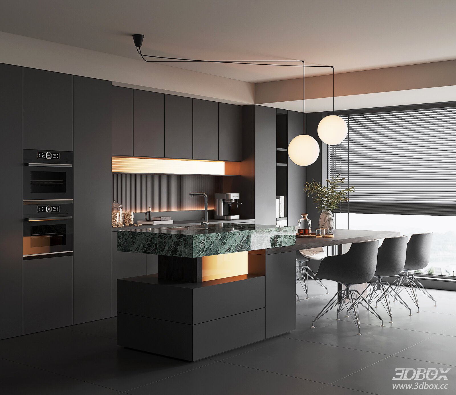 Modern Minimalist Kitchen and Dining Room