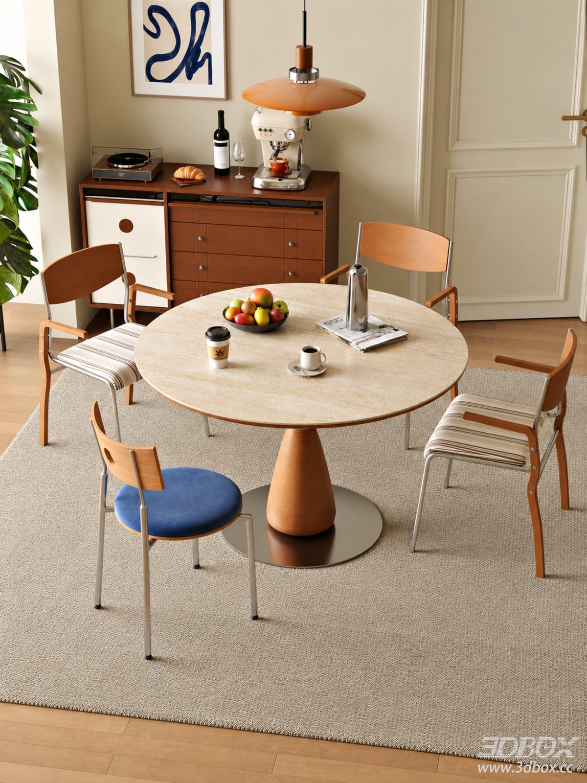 Mid Century Style Dining Room with Round Table and Chairs