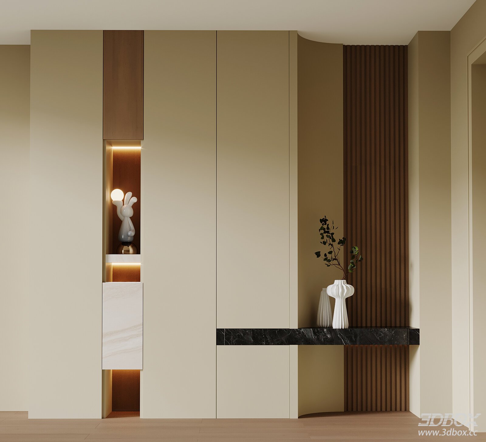 Modern Minimalist Hallway Shoe Cabinet with Marble Console