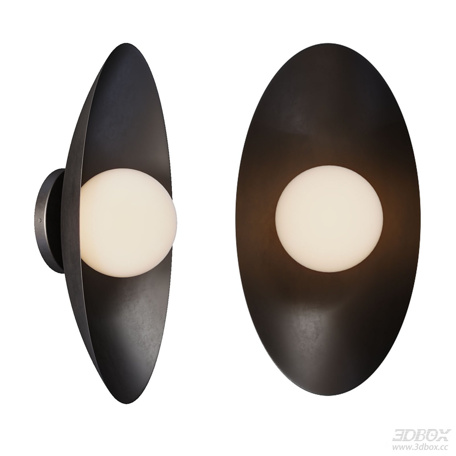 Modern Oval Black Metal Wall Lamp with Frosted Glass Shade