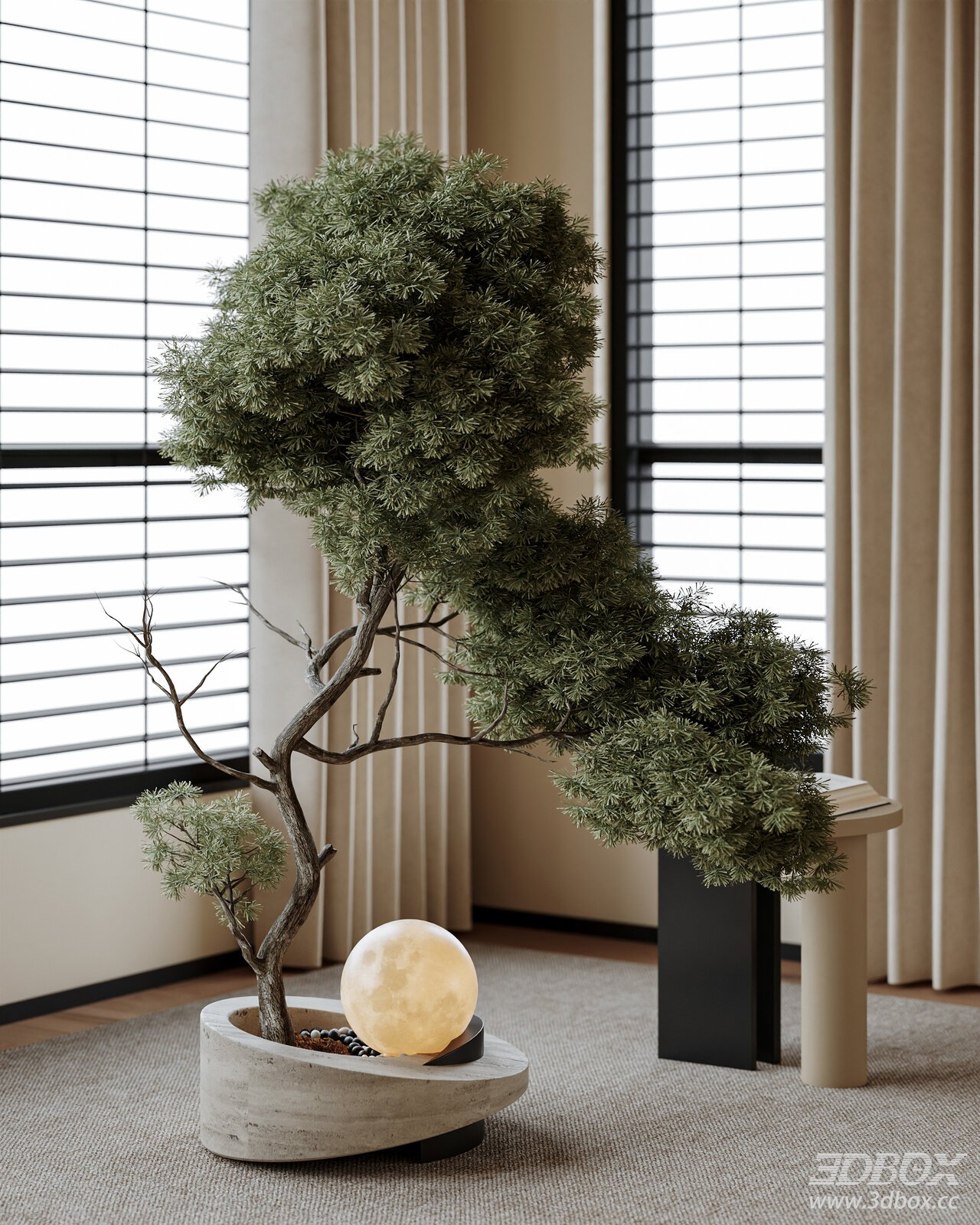 Vintage Bonsai Pine Potted Plant with Moon Lamp