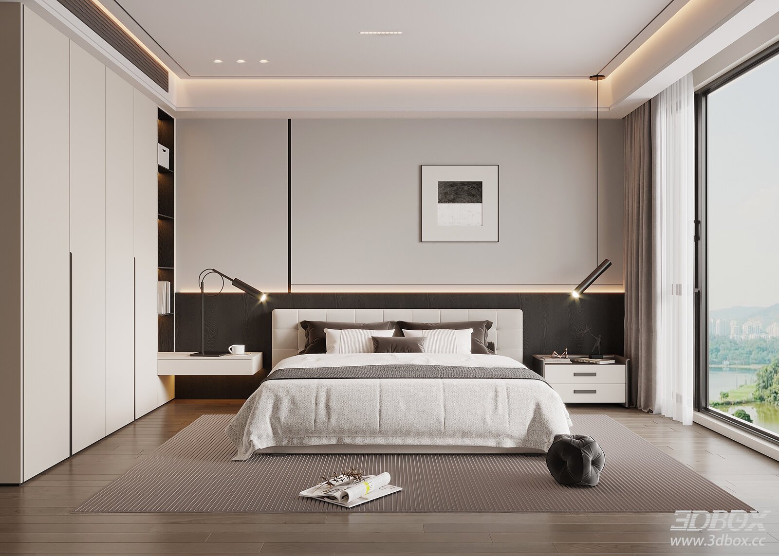 Modern Italian Style Bedroom with Double Bed Wardrobe Nightstands