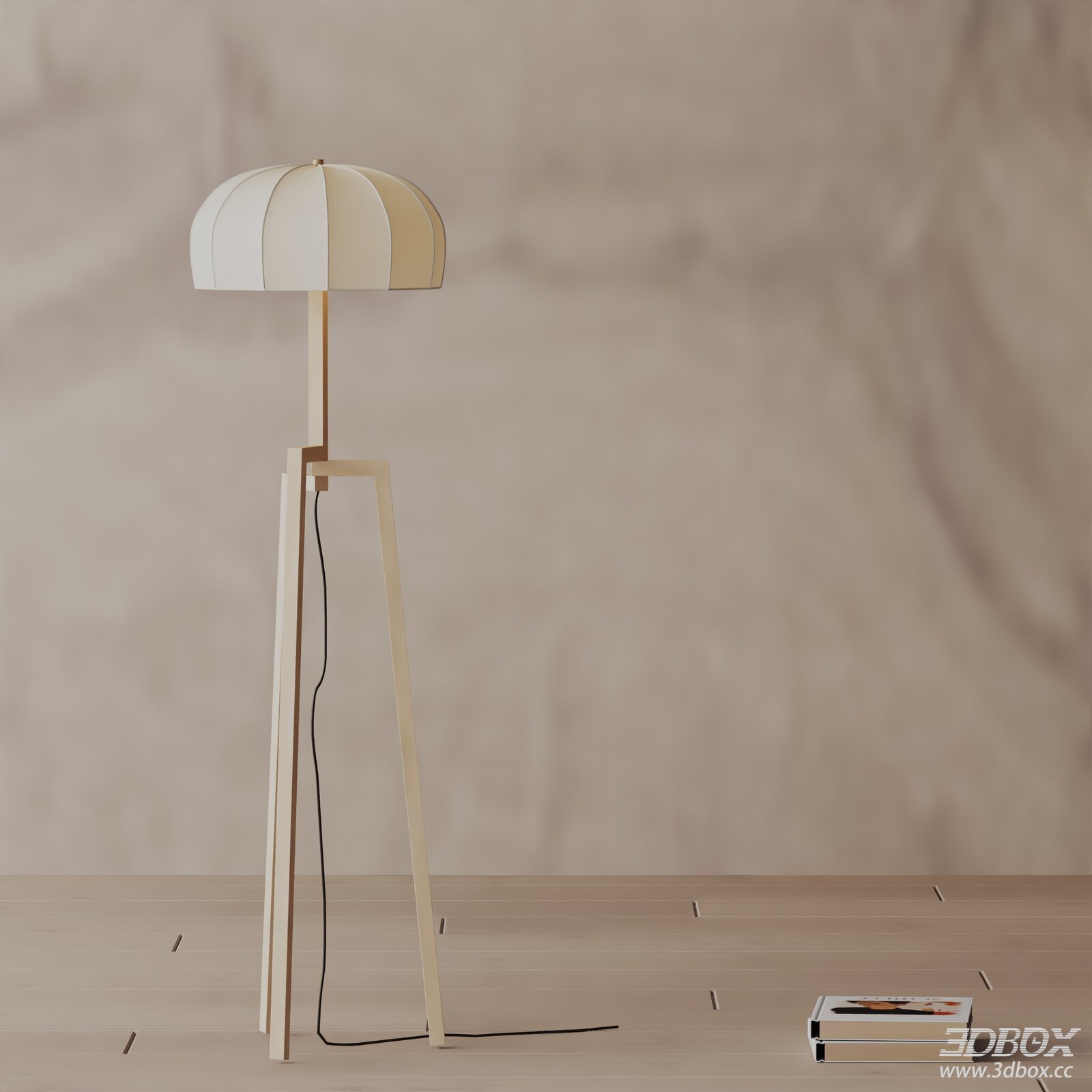 Modern Wooden Tripod Floor Lamp with Fabric Shade