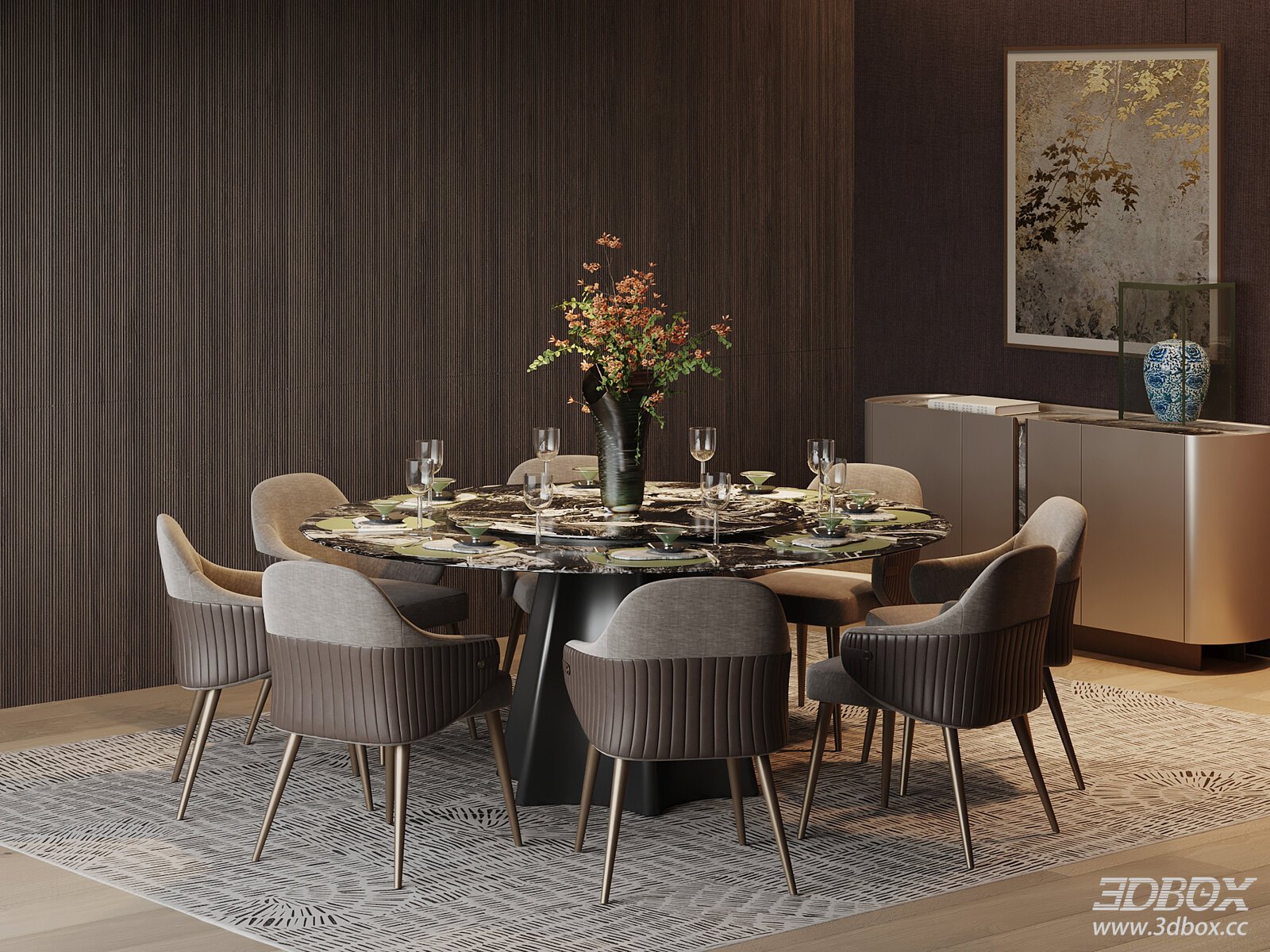 Italian Style Luxury Marble Dining Table and Chairs Set