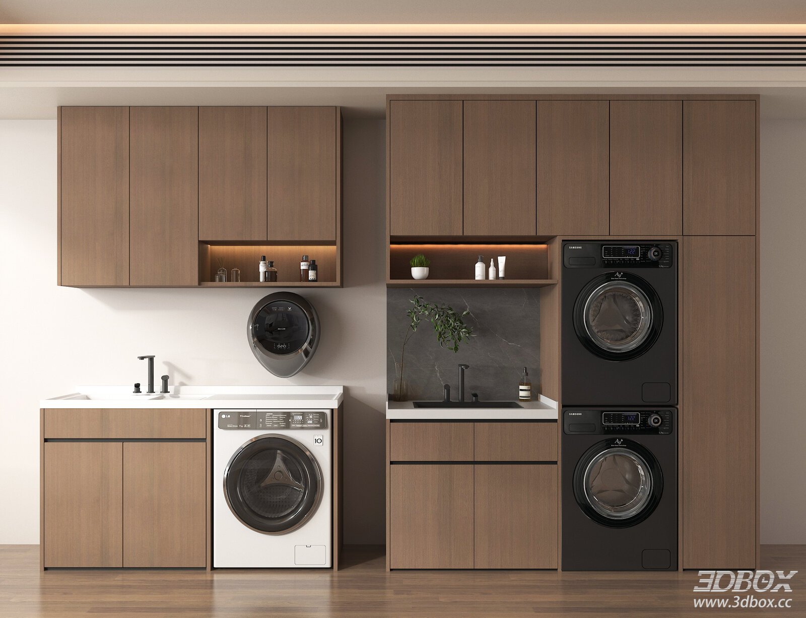 Modern New Chinese Style Laundry Cabinet with Washer Dryer