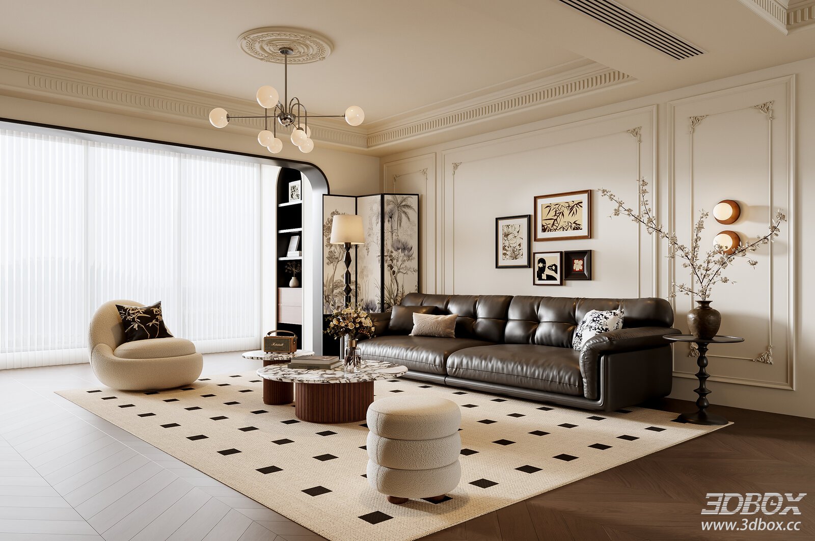 French Retro Classic Living Room Interior Scene