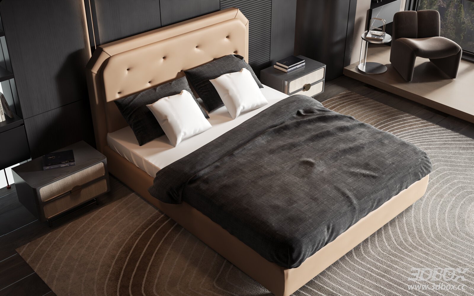 Modern Luxury Leather Upholstered Bedroom Set