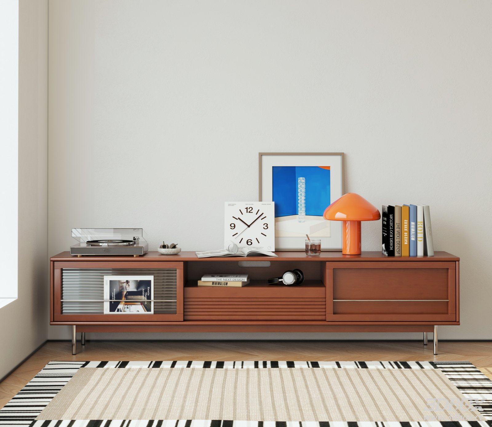Mid Century Bauhaus Wooden TV Cabinet with Decorations