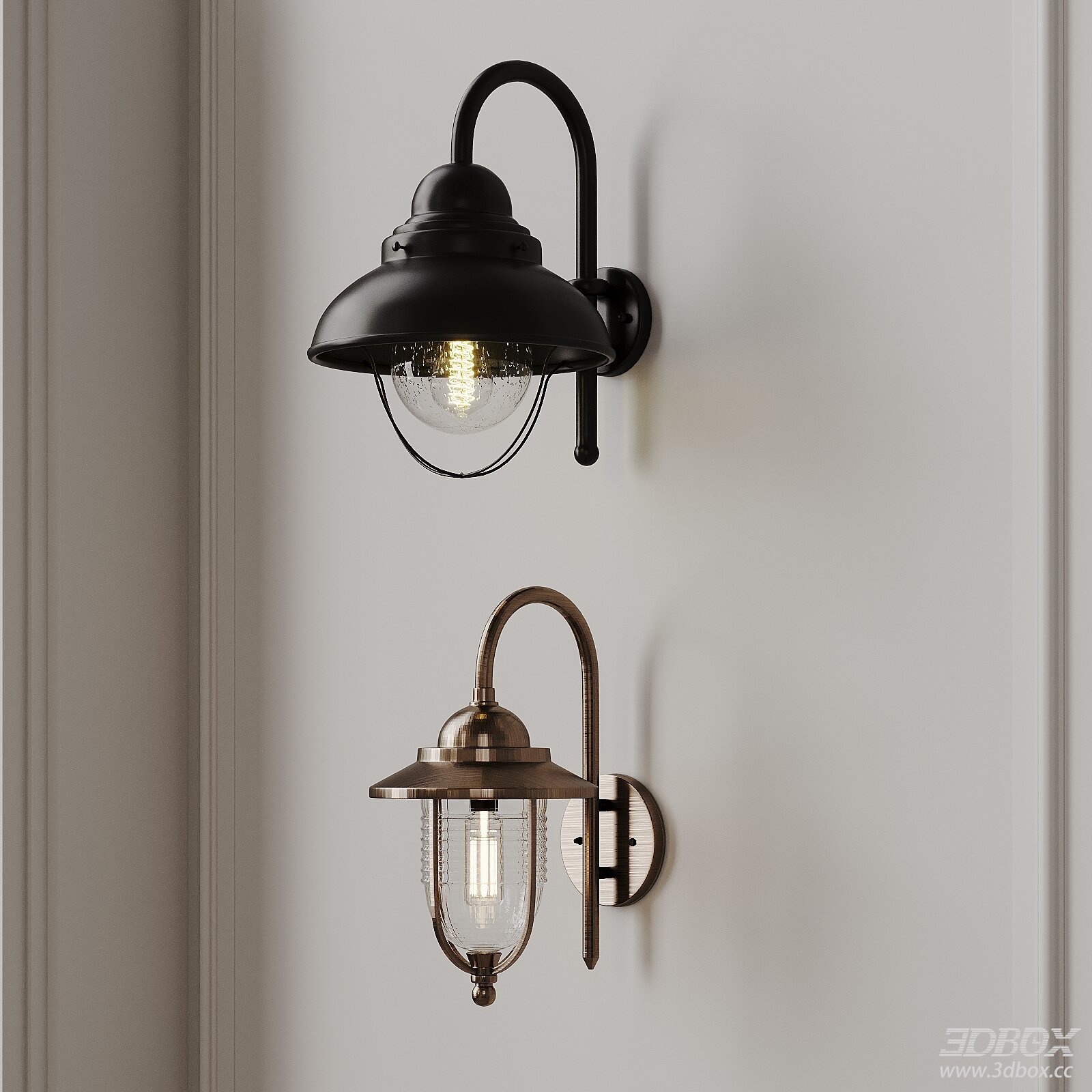 Industrial Loft Style Metal Glass Wall Lamp Set