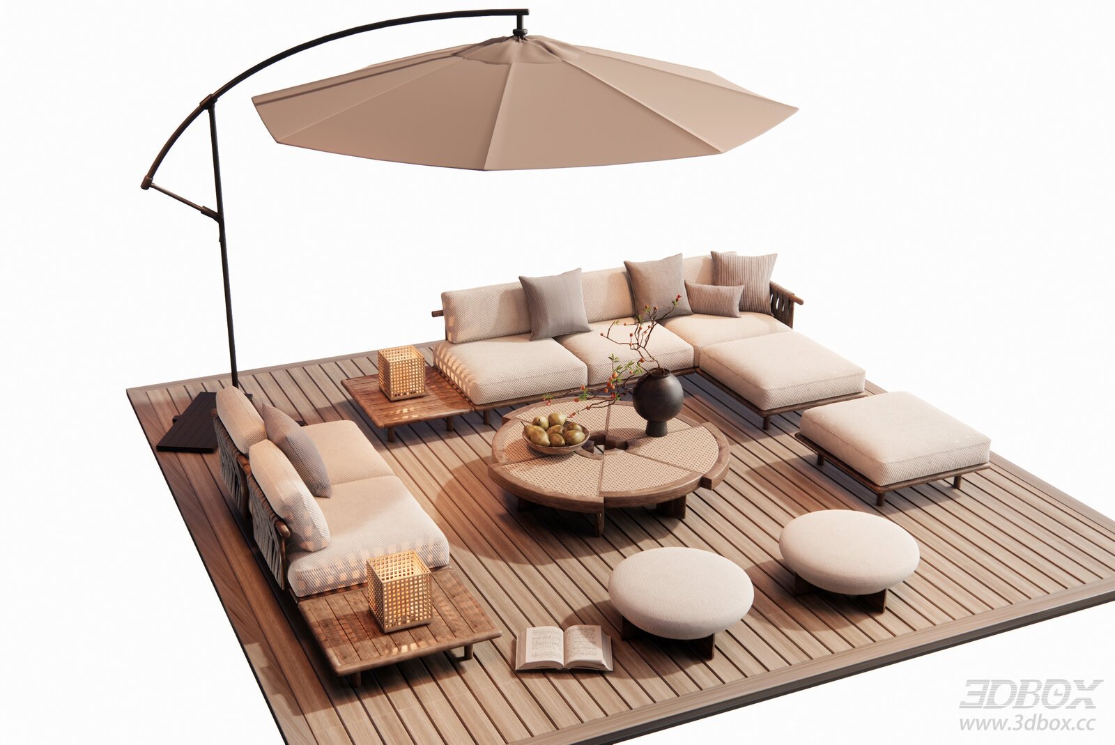 Modern Outdoor Sofa Set with Coffee Table and Patio Umbrella