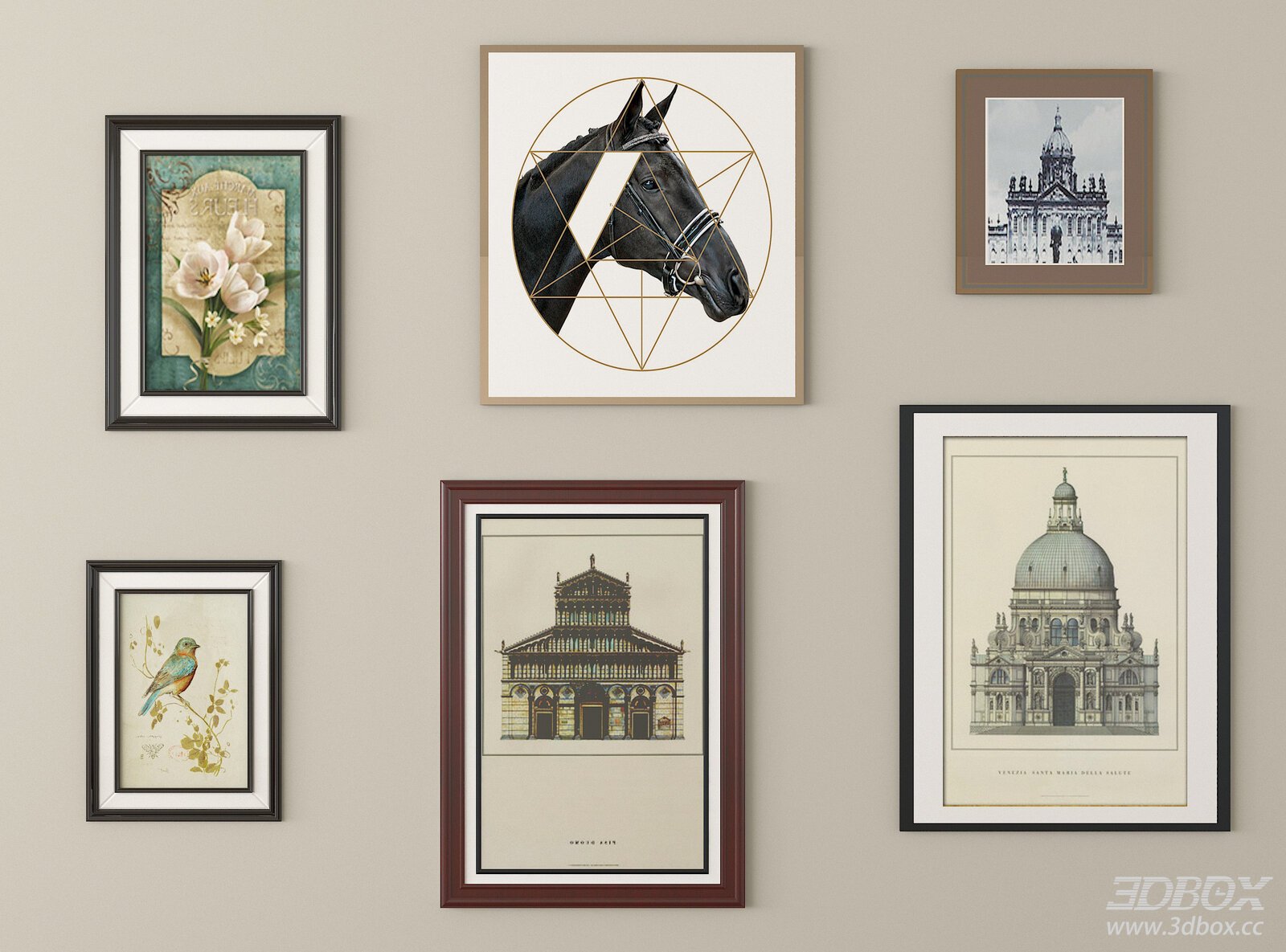 French Neoclassical Decorative Wall Art Frame Set