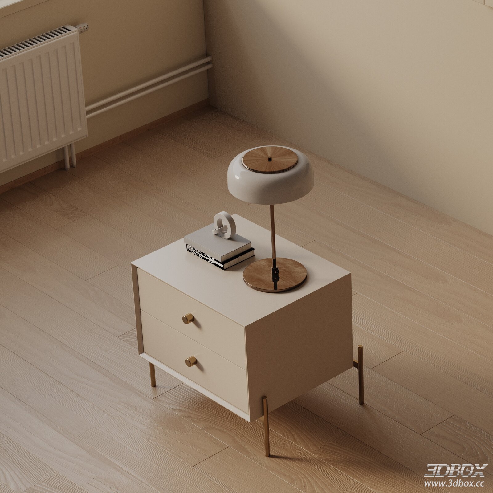 Modern Beige Nightstand with Brass Legs