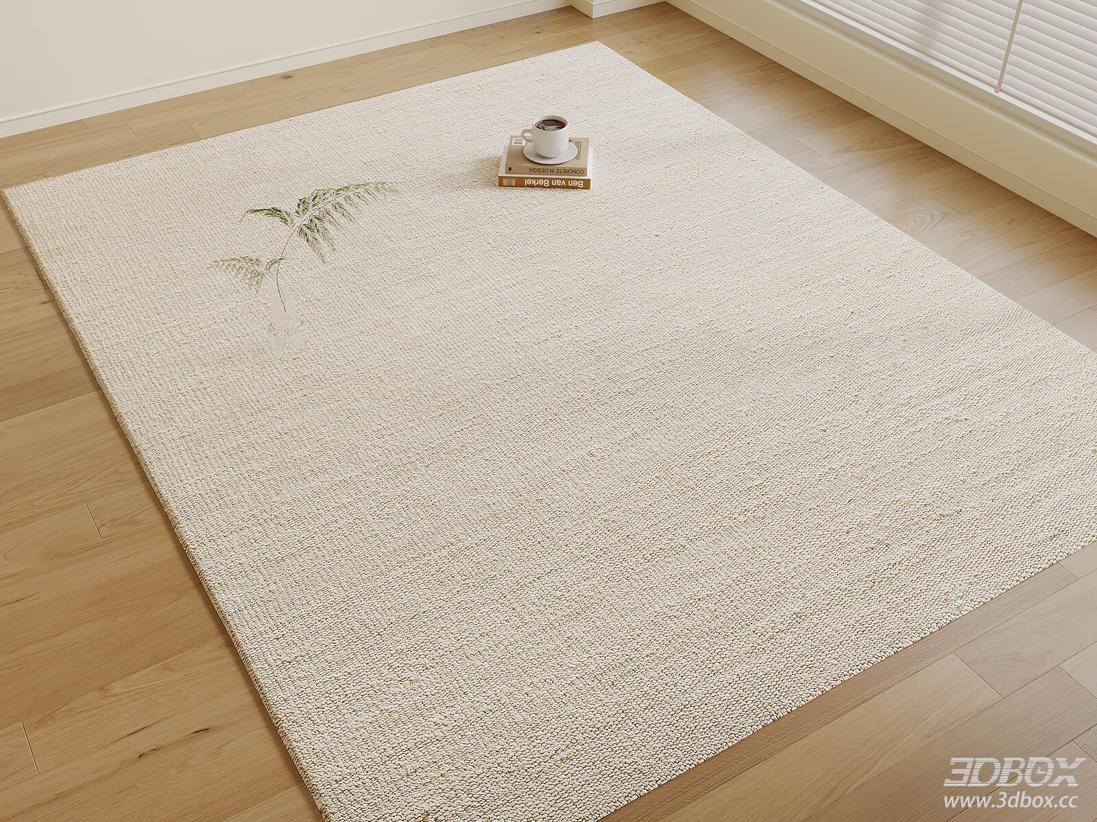 Mid Century Beige Square Fabric Carpet